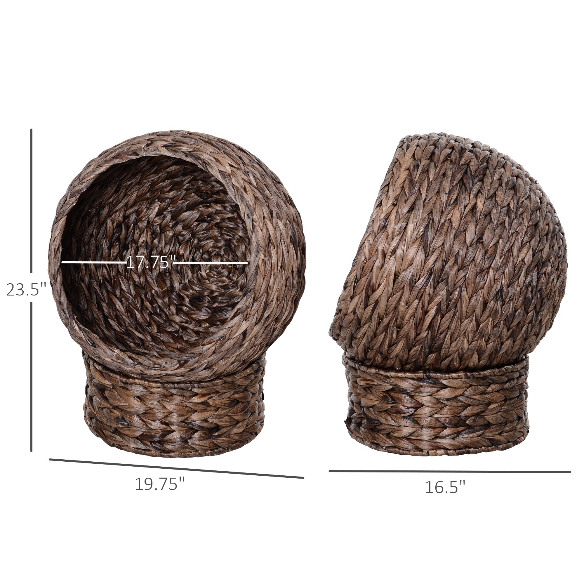 Handwoven Elevated Cat Bed with Rotating Basket and Soft Cushion, Wicker Cat Egg Chair with Stand, Brown - Dark Gray - Image 3