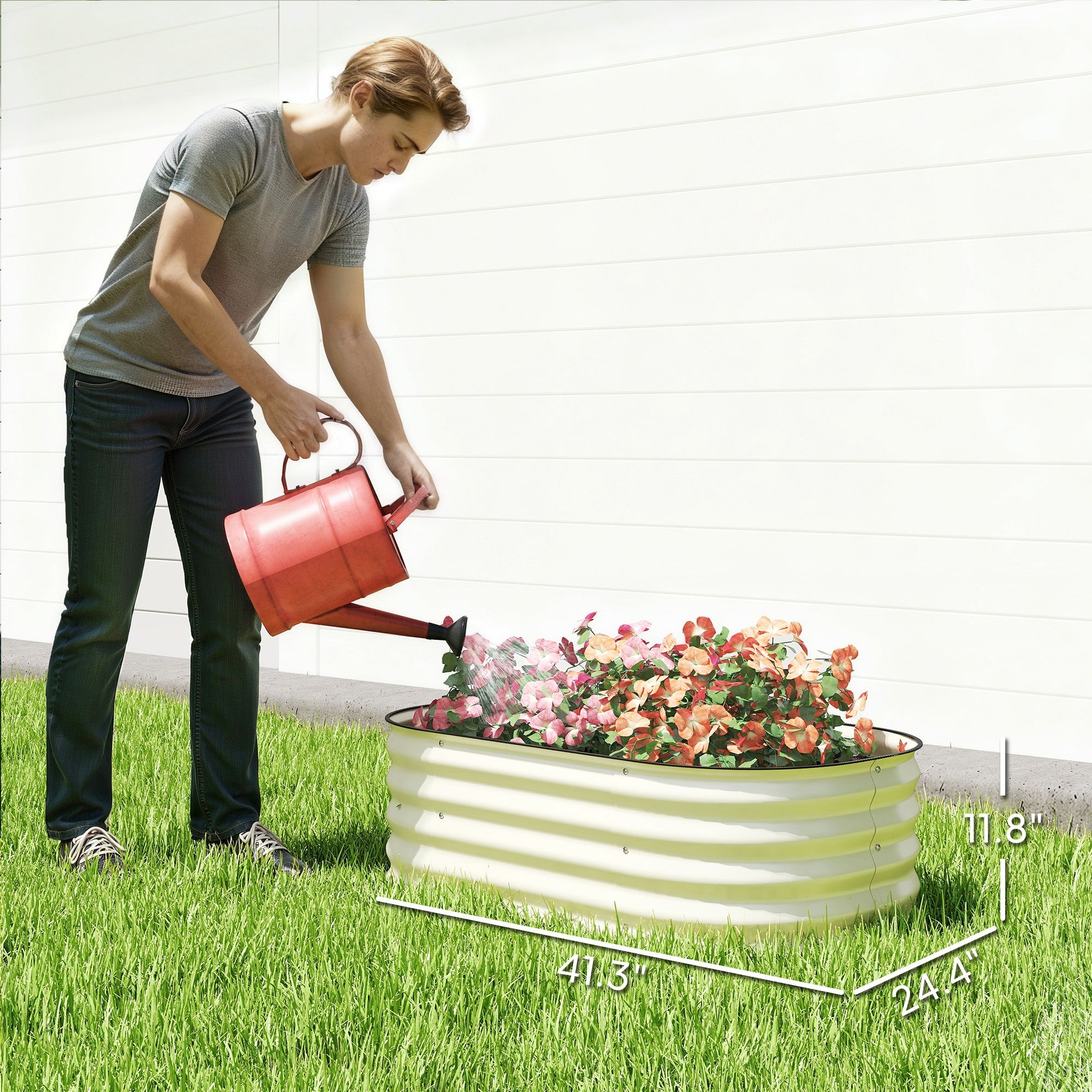 3.4' x 2' x 1' Galvanized Raised Garden Bed Kit, Metal Planter Box with Safety Edging, Cream - Cream White - Image 3