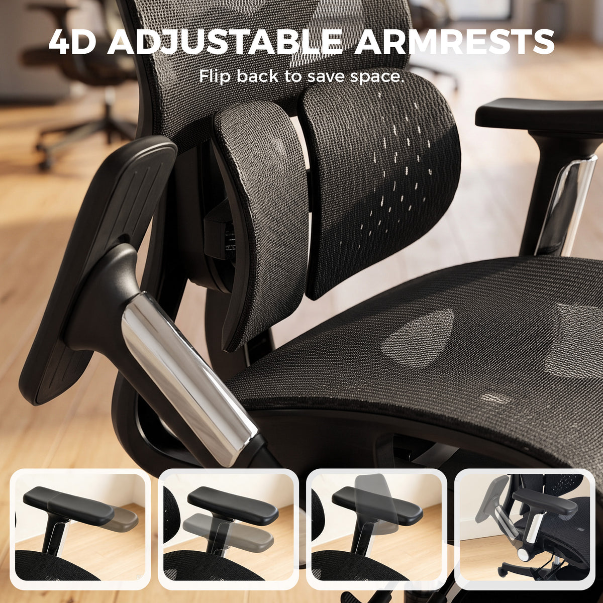 Ergonomic Office Chair with Lumbar Support, Mesh Reclining Desk Chair with Footrest, Adjustable High Back, Black