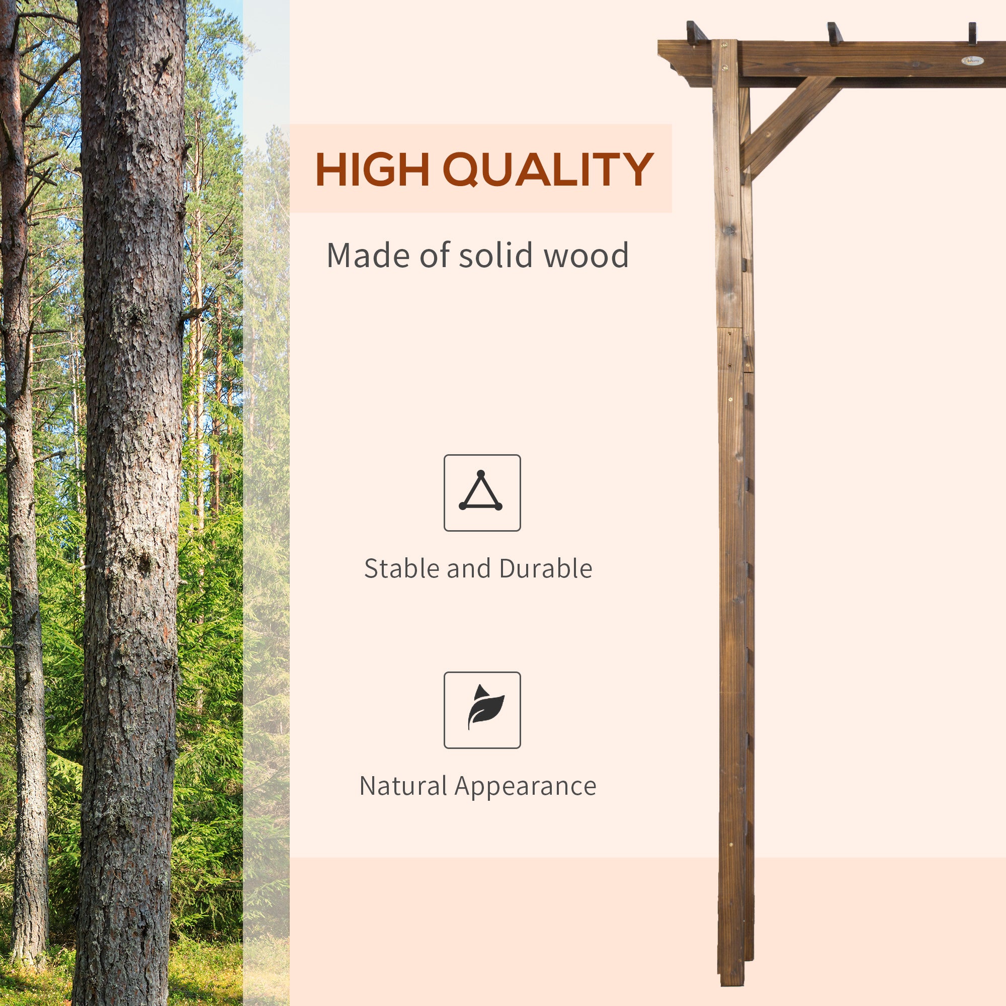 85" Wooden Garden Arbor for Wedding and Ceremony, Outdoor Garden Arch Trellis for Climbing Vines - Carbonized - Carbonized - Image 4