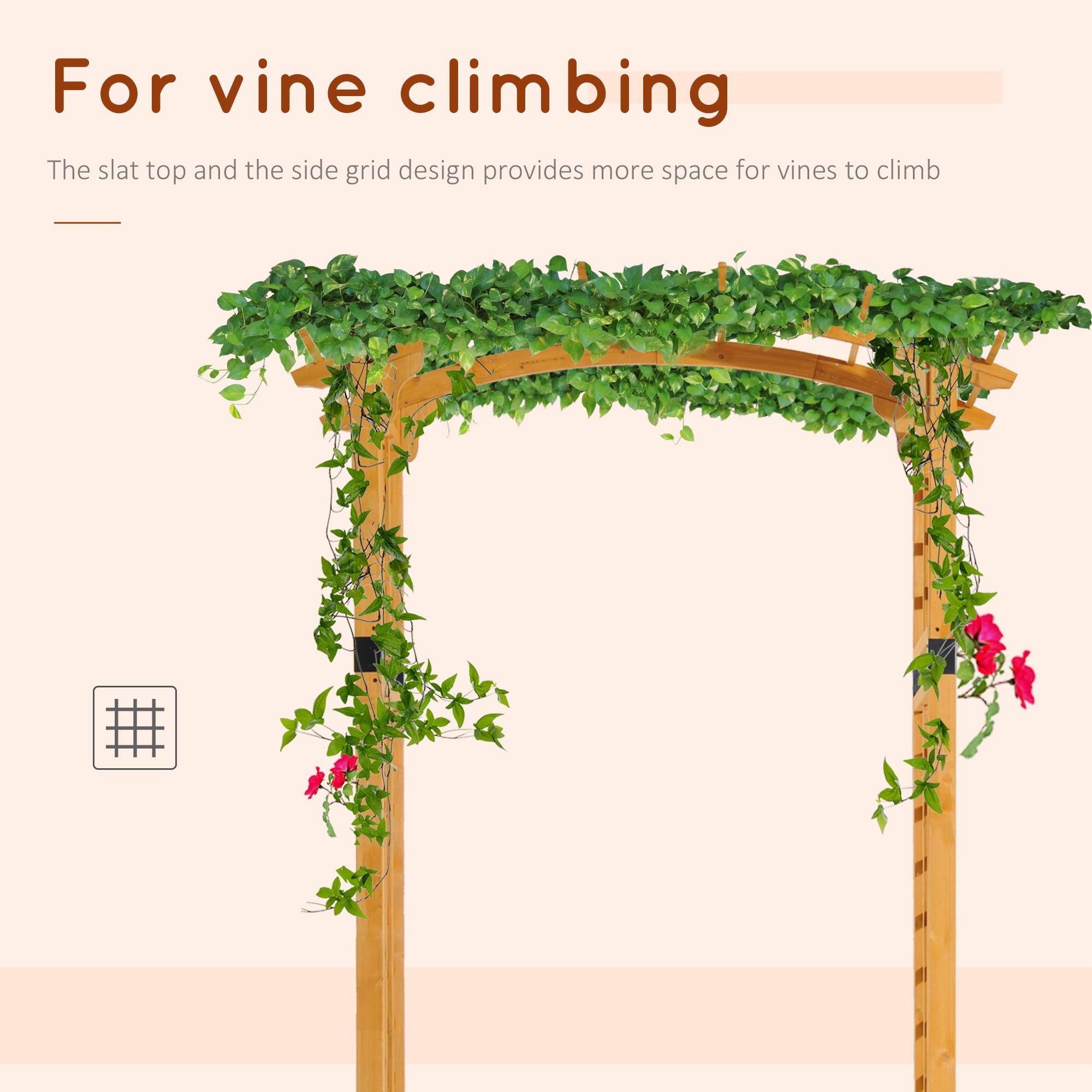 7.5' Fir Wood Round Outdoor Garden Pergola Style Arbor Arch Trellis - Wood - Image 4