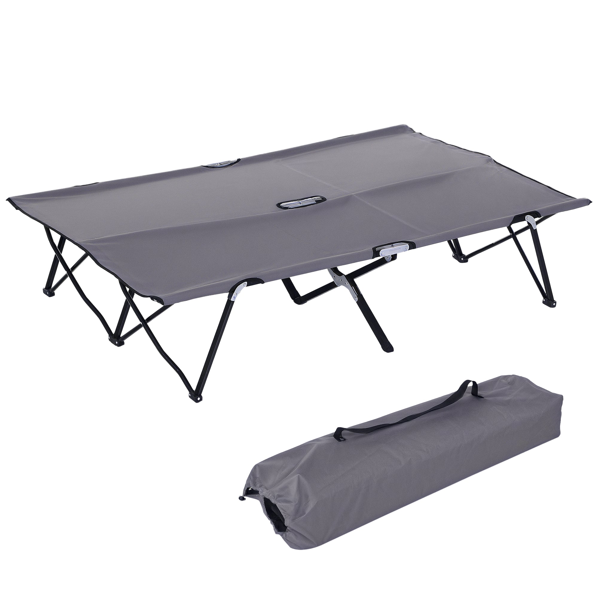 2 Person Folding Camping Cot for Adults, 50" Extra Wide Outdoor Portable Sleeping Cot with Carry Bag, Elevated Camping Bed, Beach Hiking, Grey
