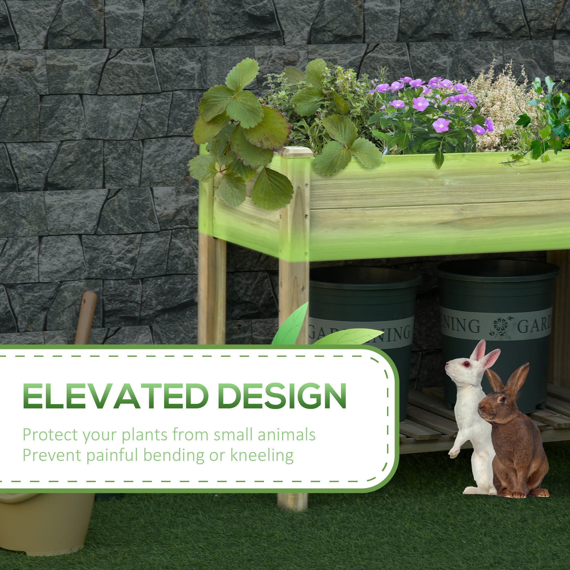 36" x 20" x 30" Raised Garden Bed, Elevated Wood Planter Box with Legs and Storage Shelf for Backyard, Patio, Balcony to Grow Vegetables, Herbs, and Flowers - Green - Image 4