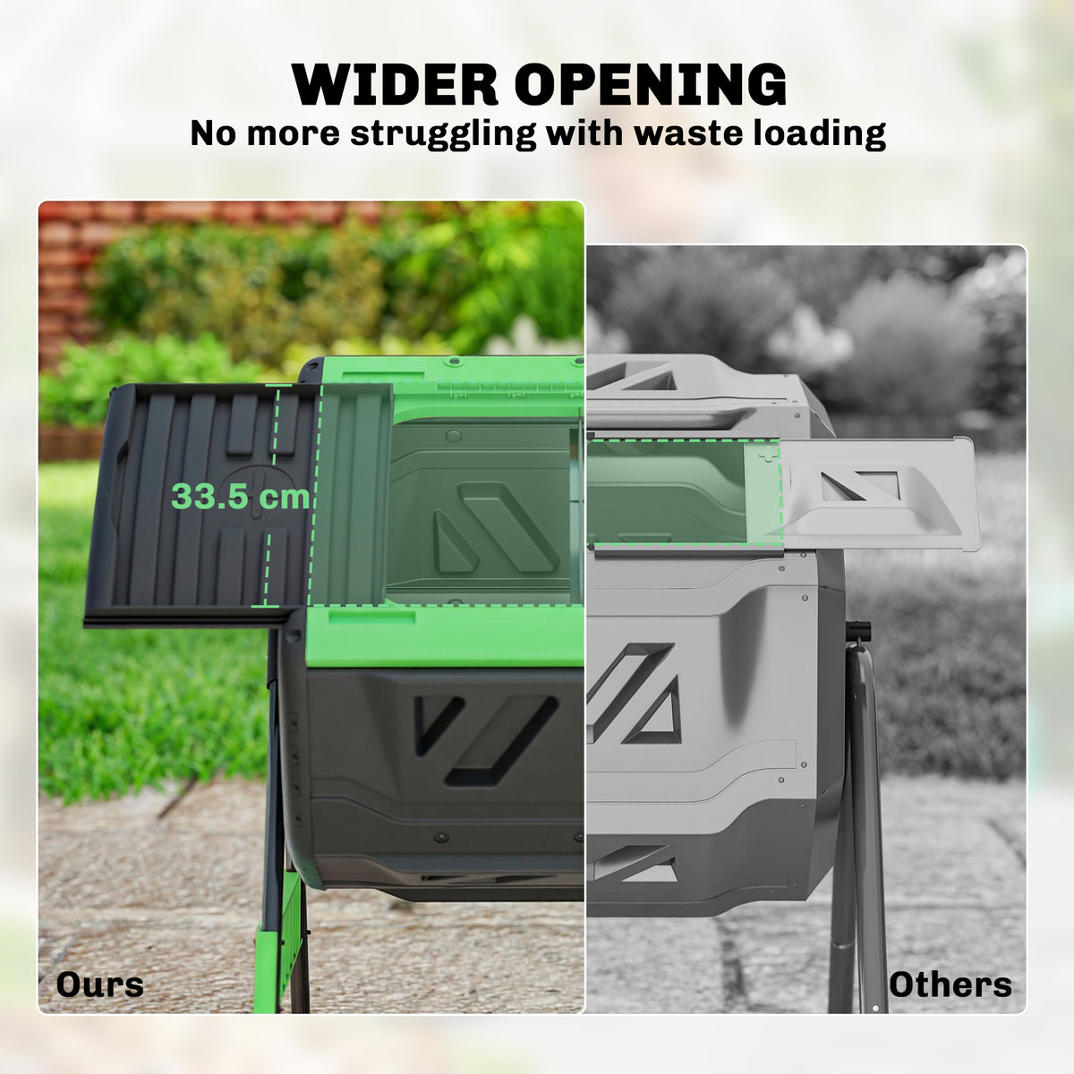 Compost Bin Outdoor, 53 Gal Dual Chamber Tumbling Composter with Adjustable Vents, BPA Free Tumbling Composter, Green