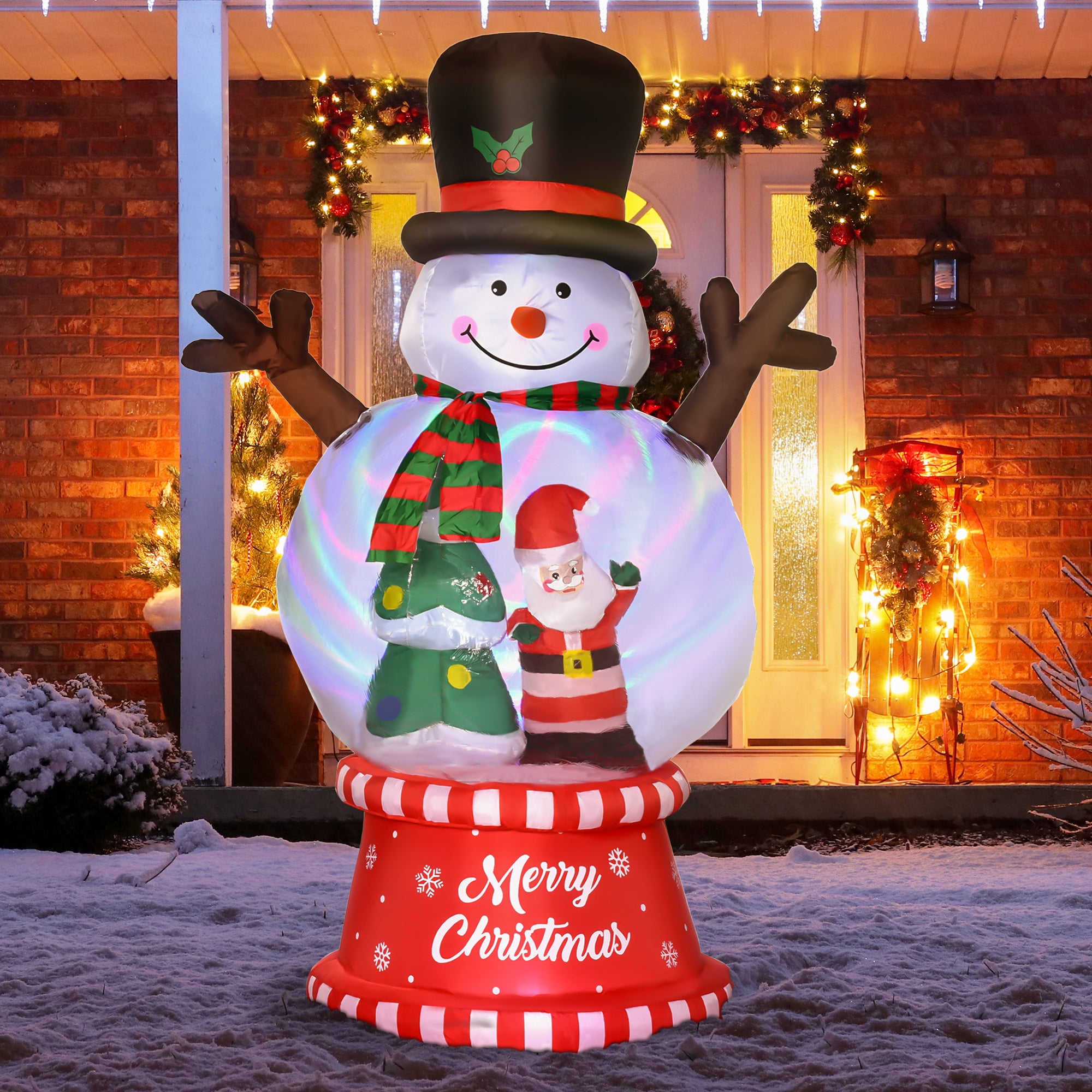 8ft Christmas Inflatables Outdoor Decorations Snowman with Rotating Colorful Light, Blow-Up LED Yard Display Christmas Decor for Lawn Garden