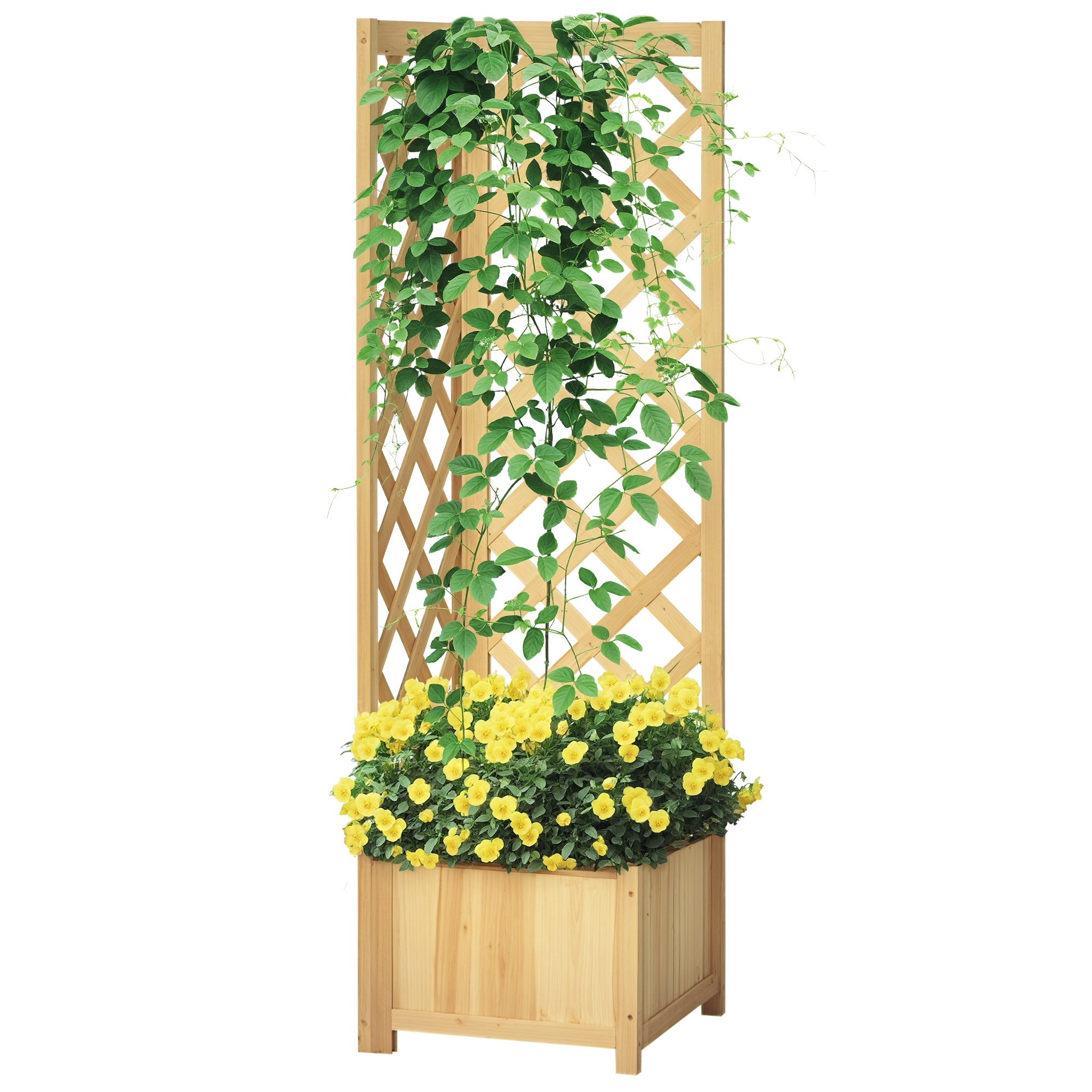 Wooden Raised Garden Bed, Planter with Trellis for Vine Climbing and Vegetables, Herbs and Flowers Growing, Natural - Natural Wood