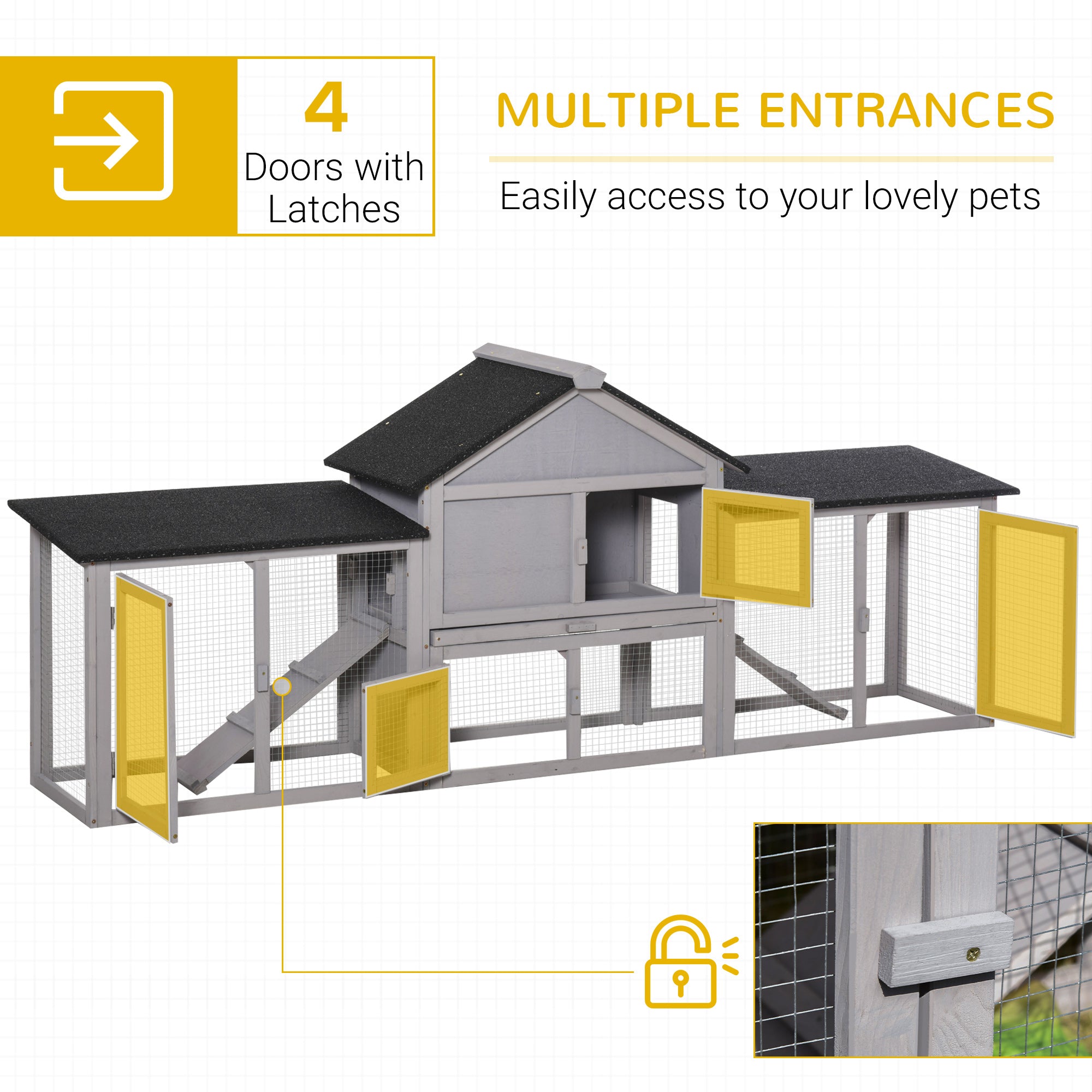 Outdoor Rabbit House 83" 2 Story Deluxe XL Wooden Rabbit Hutch Big Bunny Cage w/ Ladder and Run, Gray - Grey - Image 4