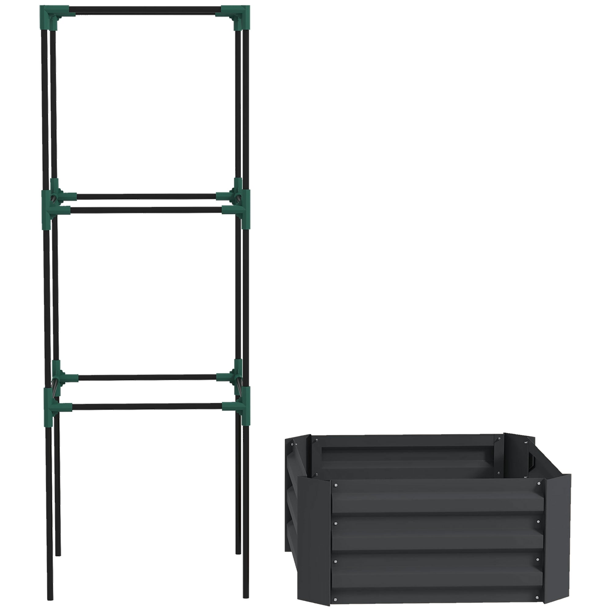 Galvanized Planter Box, 24" x 24" x 55" Raised Garden Bed with Tomato Cage for Climbing Vines, Dark Gray - Dark Gray