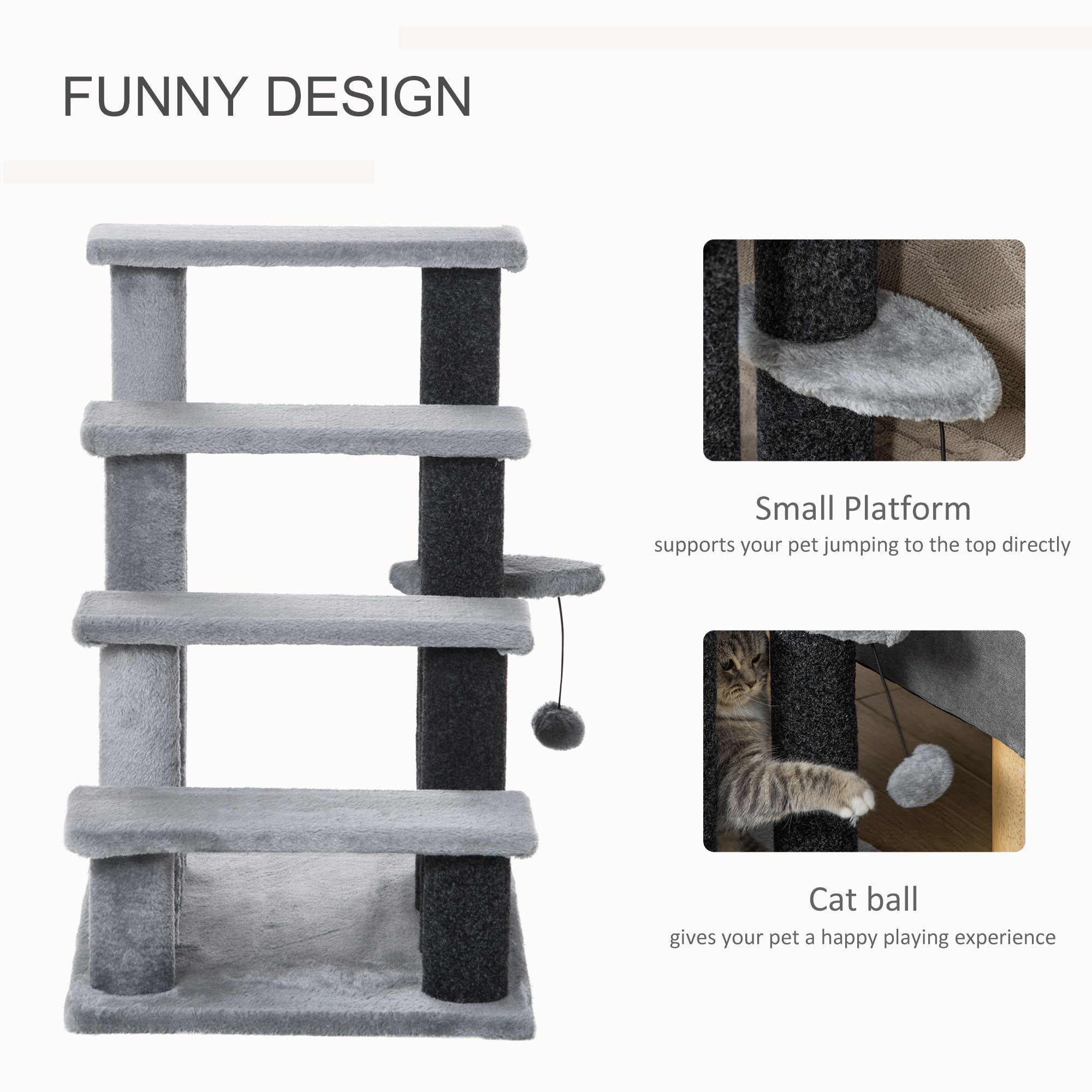 Cat Tree, Cat Tower Cat Stair Steps with Scratching Post, Hanging Play Ball for High Bed, Sofa, Indoor / Outdoor - Light Grey - Image 5