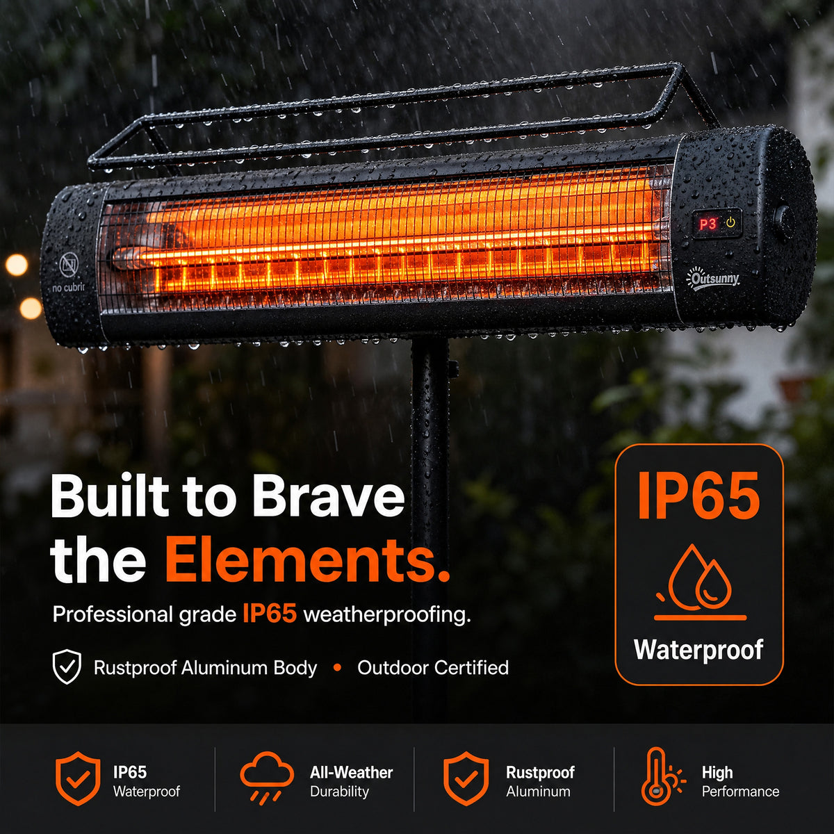 Electric Patio Heater, 1500 W Standing IP65 Outdoor Infrared Heater with Tripod, 3 Heat Levels, 24H Timer, Black