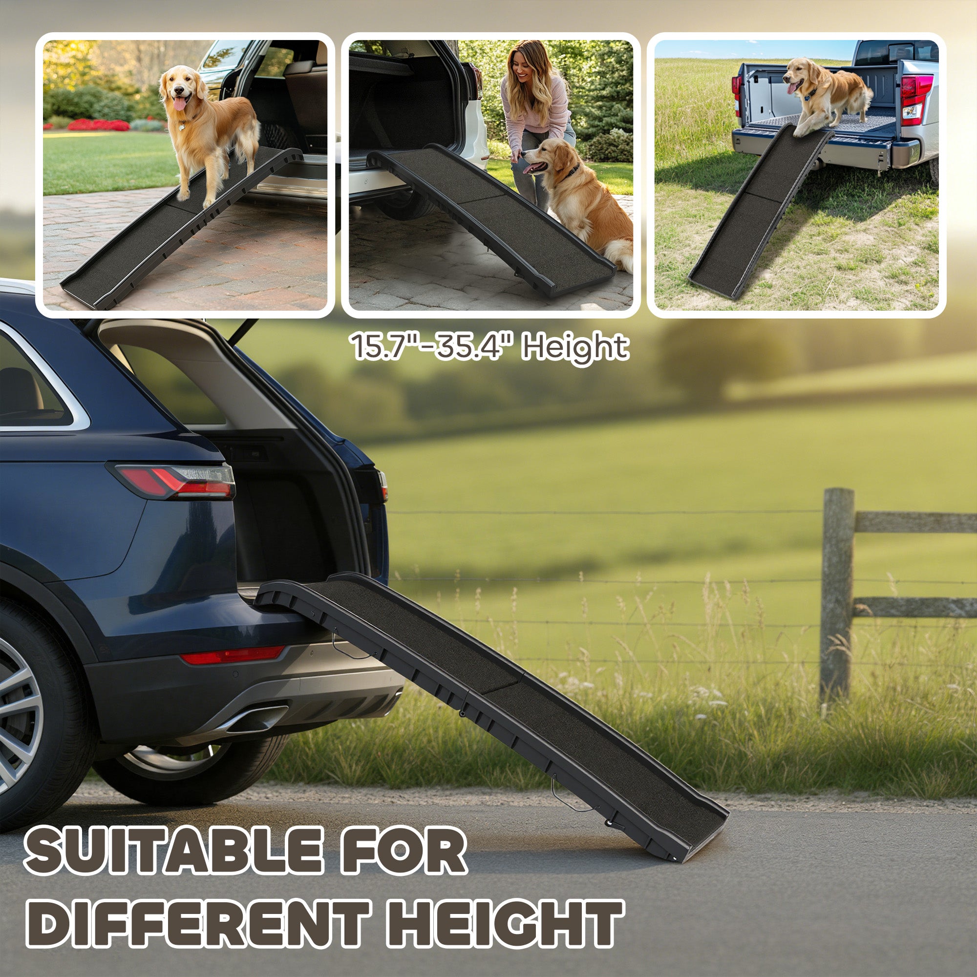 Folding Dog Ramp for Car, 61 Inches Portable Pet Ramp with Non Slip Frosted Surface, Raised Side Rails - Black - Image 5