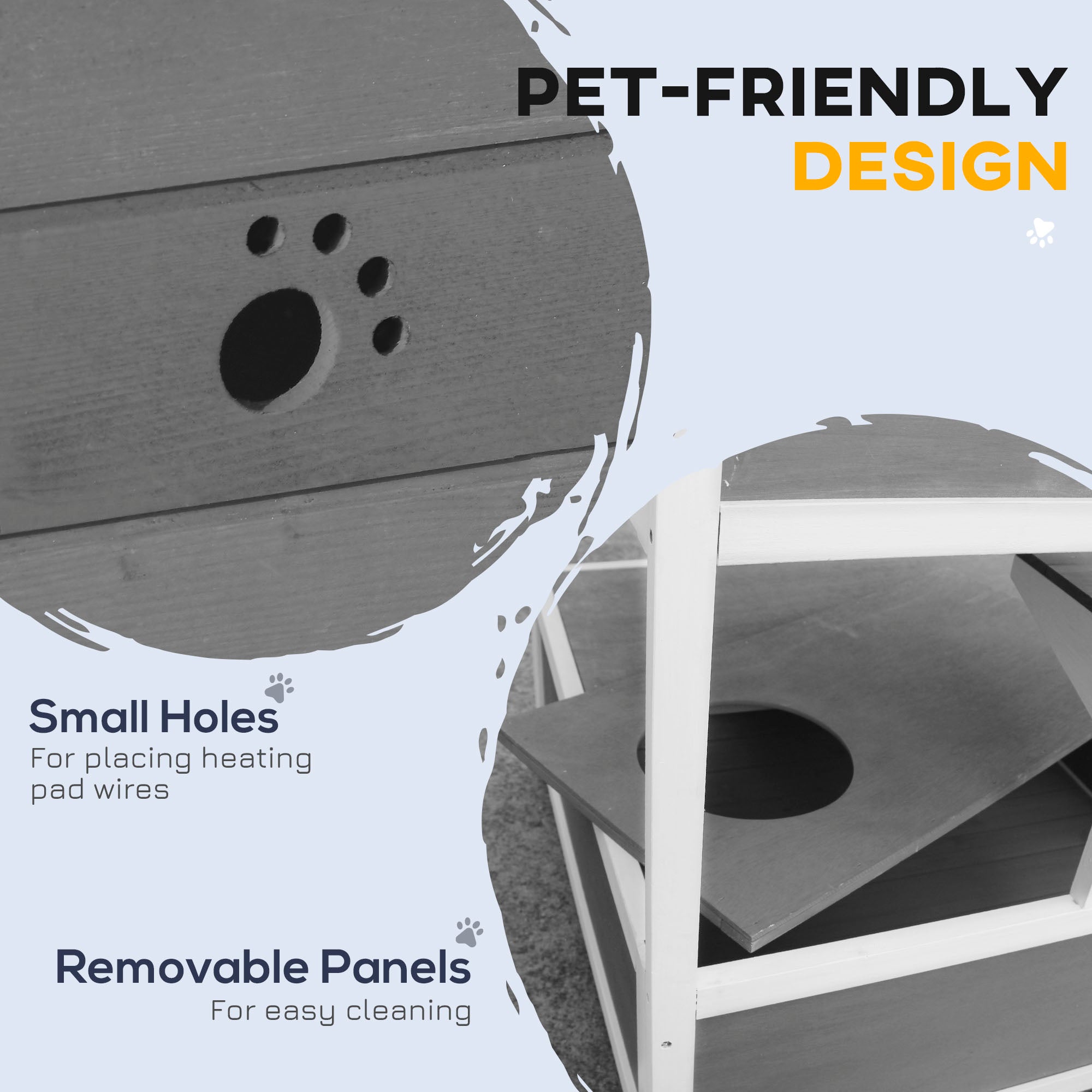 Wooden Outdoor Cat House with Asphalt Roof, Escape Doors, Condo, Jumping Platform, Light Gray - Light Gray - Image 7