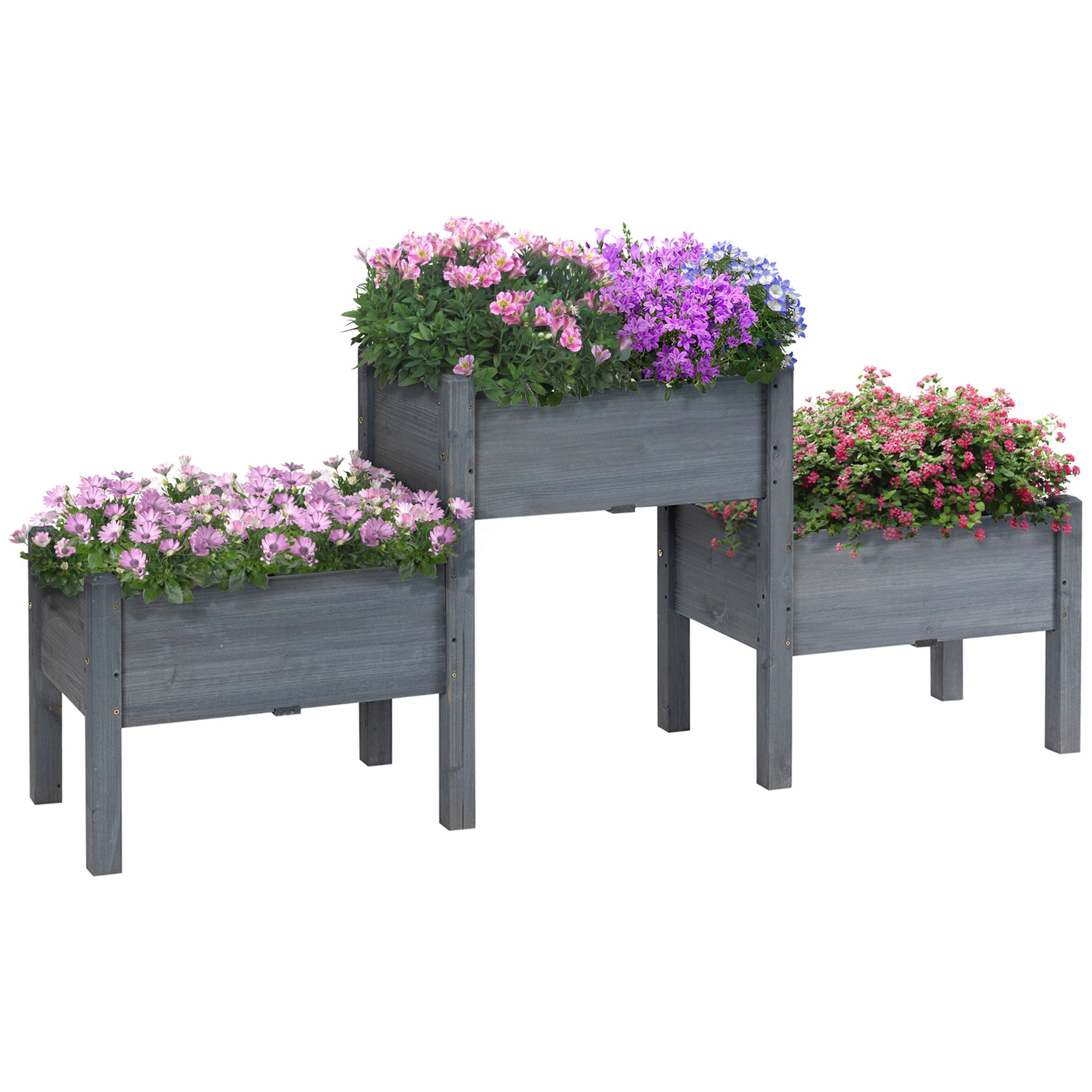 3 Tier Raised Garden Bed Freestanding Planter Box for Vegetables, Herb, Flowers - Grey