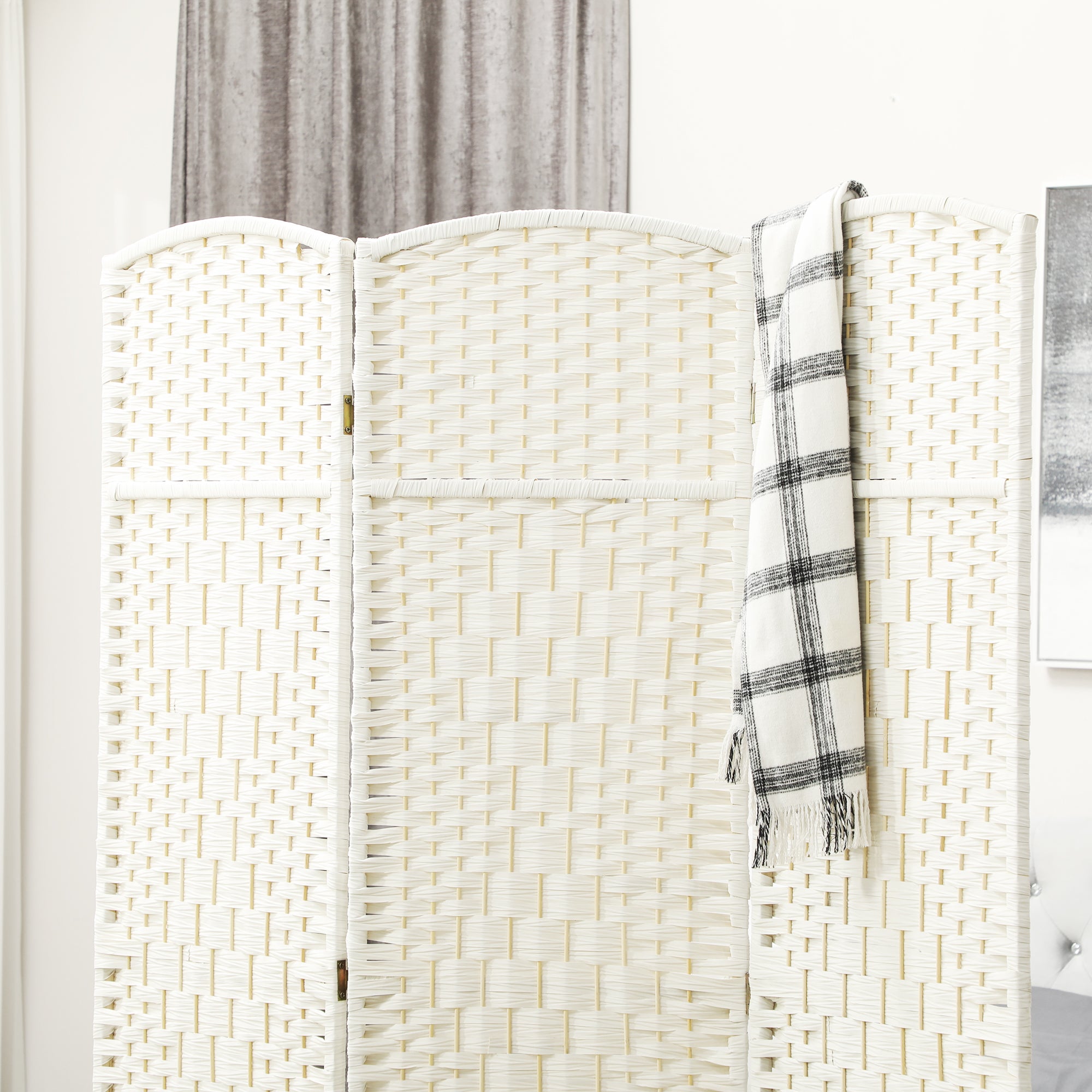 Folding Room Divider Screen 3 Panel 6' Tall Privacy Screen Freestanding Wood Partition for Home Office, White