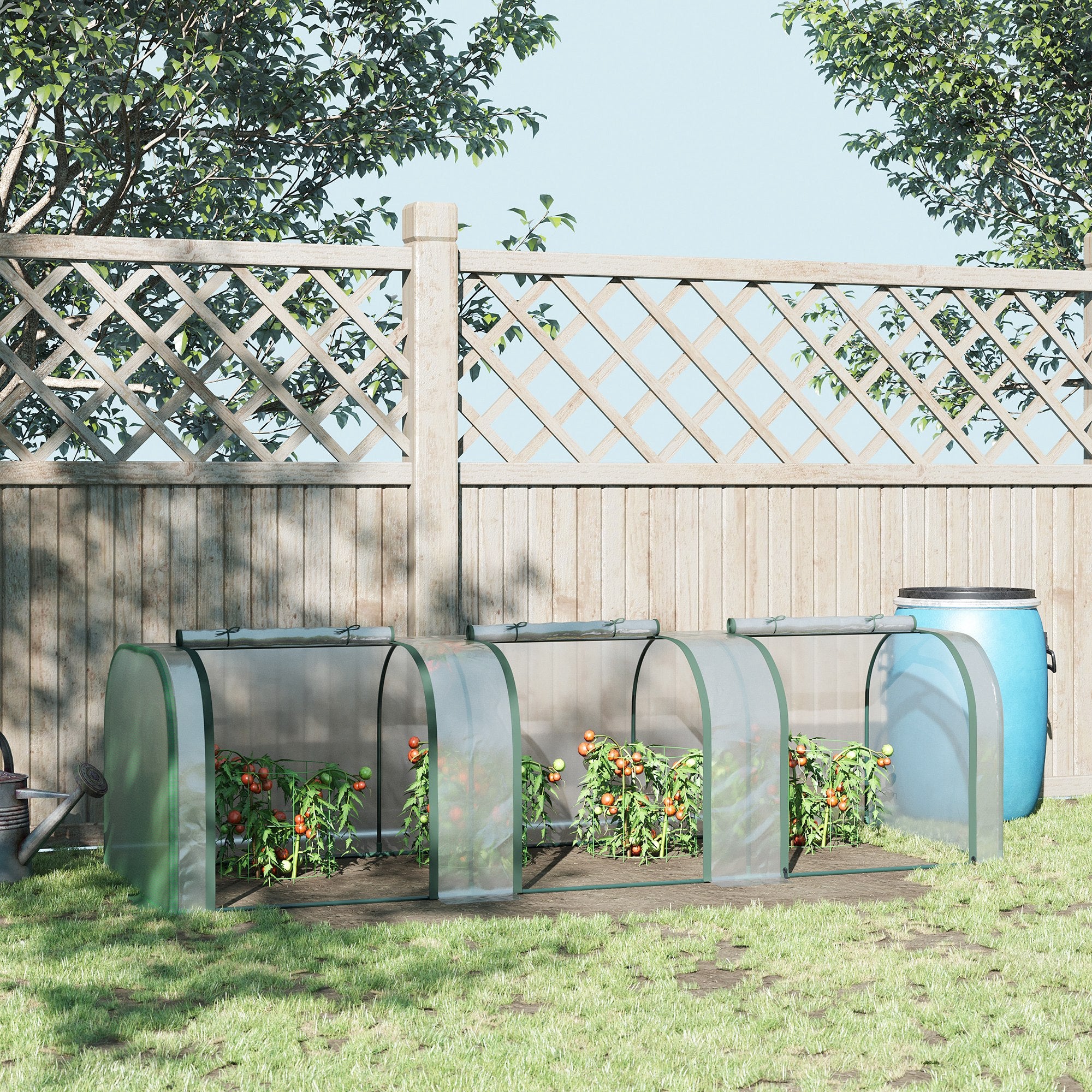 9.7' L x 3' W x 2.5' H Portable Tunneled Greenhouse with 3 Zippered Doors, Water/UV Fighting PVC Cover - Clear - Image 2
