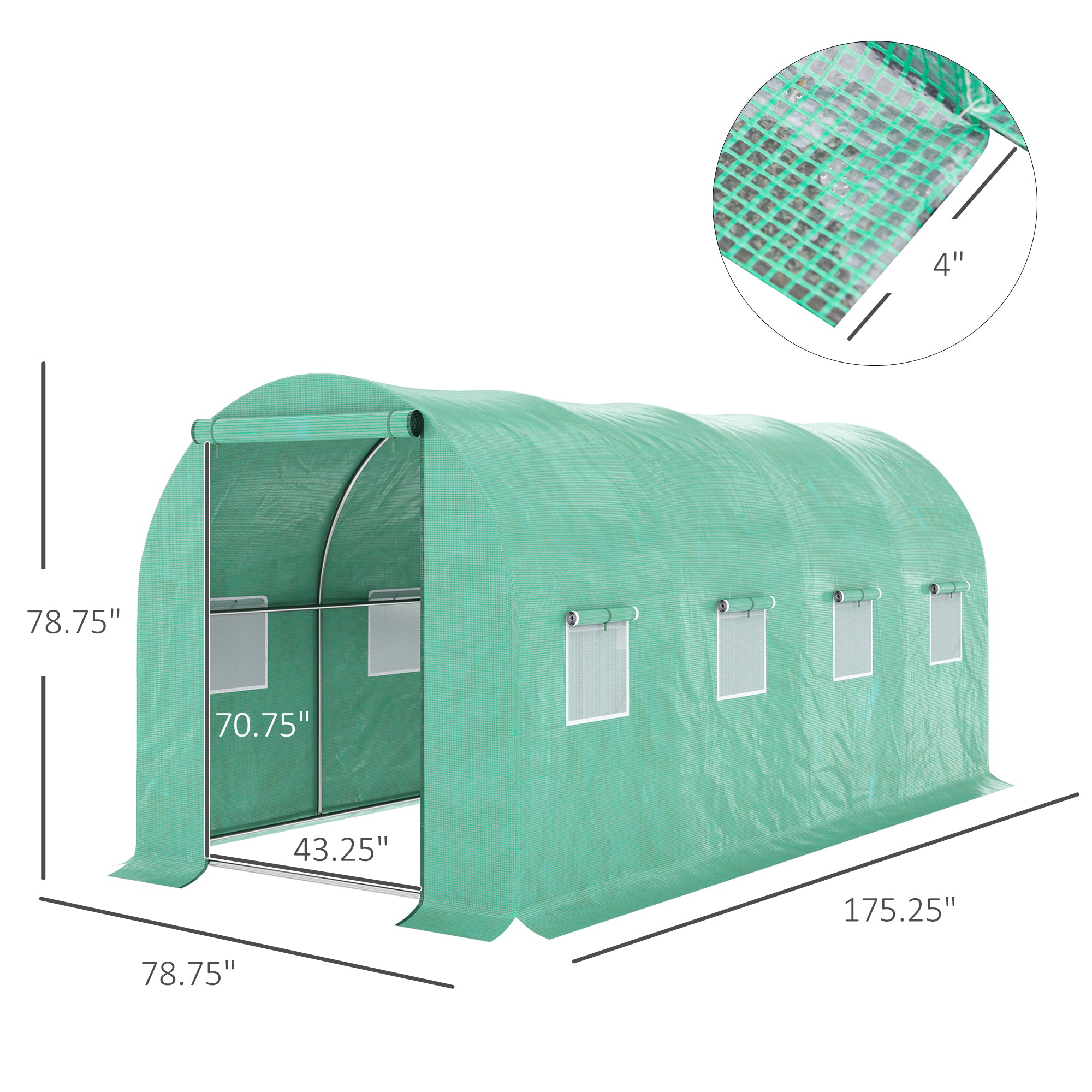 15' x 7' x 6.5' Walk-in Tunnel Hoop Greenhouse, Green House for Outside with PE Cover, Steel Frame, Roll-Up Zipper Door & Windows for Flowers, Vegetables, Tropical Plants, Green - Green - Image 3