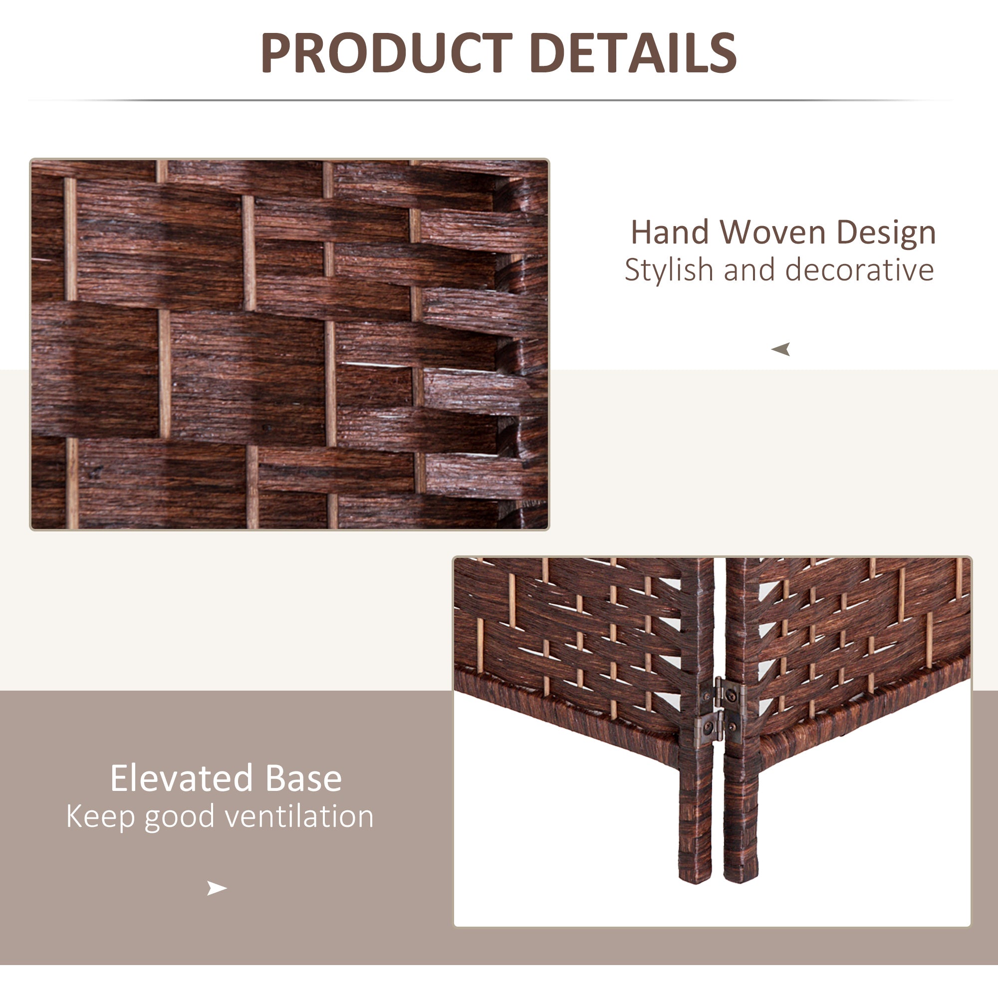 Room Divider 4 Panel, 6FT Tall Folding Privacy Screen, Freestanding Hand-Woven Partition for Room Separation with 360° Hinges, Paper Rope Diamond Weave, Brown