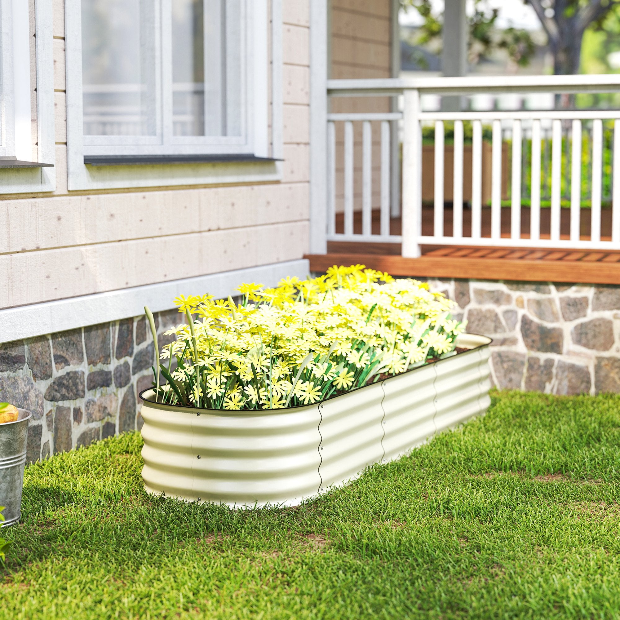 6.4' x 2' x 1' Galvanized Raised Garden Bed Kit, Metal Planter Box with Safety Edging, Cream - Cream White - Image 8