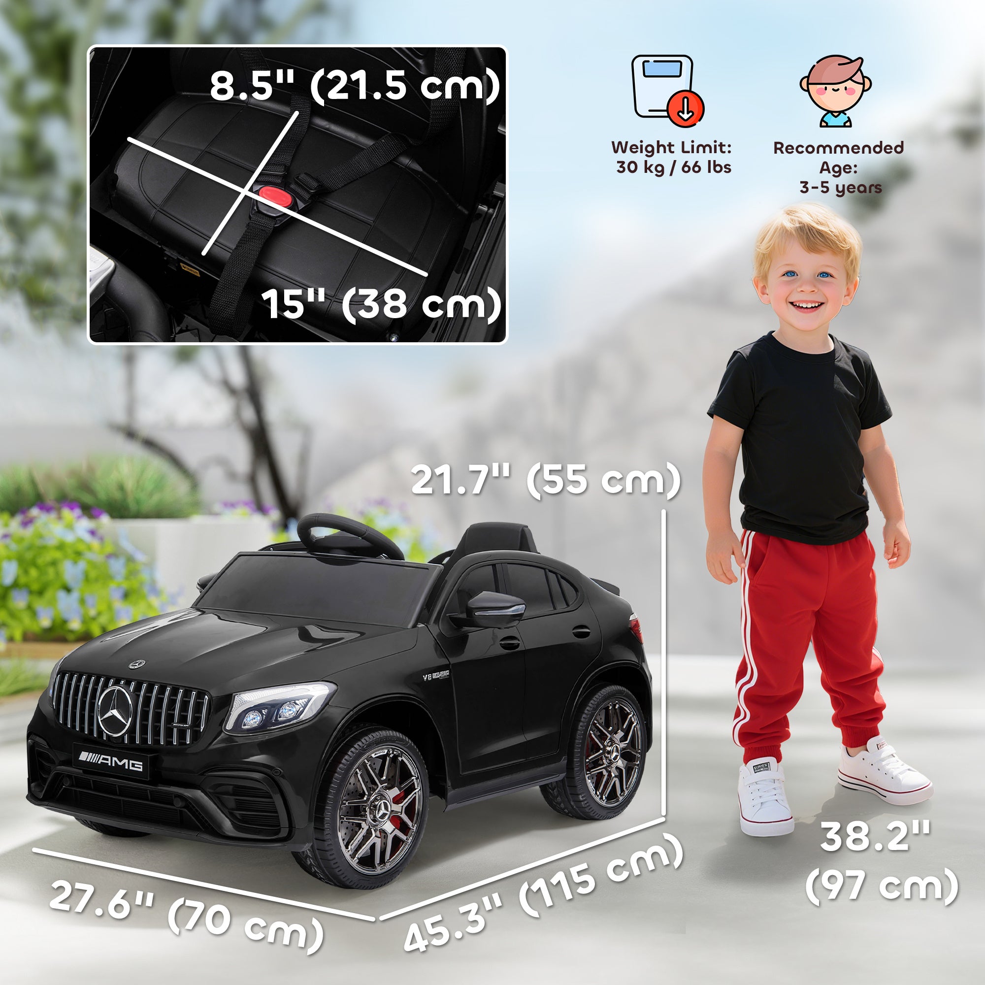 Toddler Ride On Car (Mercedes Benz AMG GLC63S Coupe) Electric Kids Ride On Car with 2 Speed, MP3 Player, Light, Horn, Songs, Suspension - Fun for Toddlers and Kids - Black