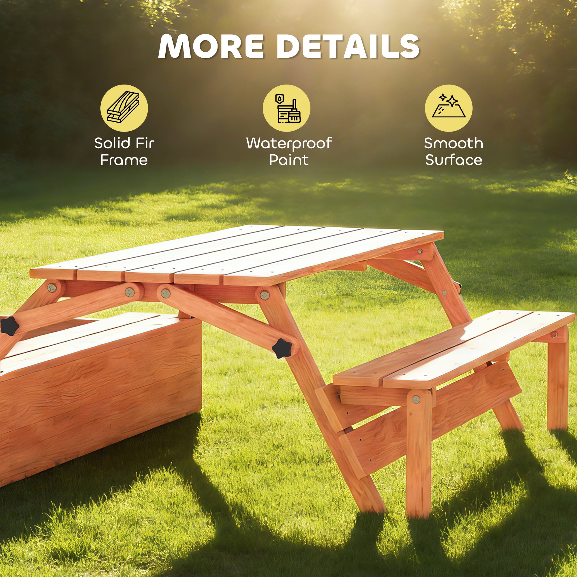 Kids Sandbox with Lid, Wooden Sand Pit with Canopy, Foldable Picnic Table, Bench Seats, Bottom Liner, Cover, Brown