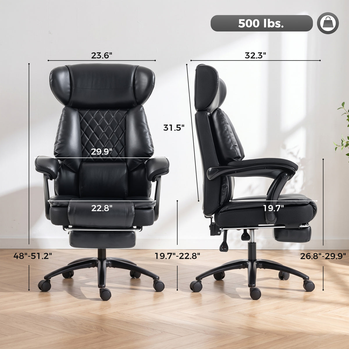 Big and Tall Office Chair with Adjustable Headrest, 500 lbs, Wide Seat, Lumbar Support, Desk Chair, Footrest
