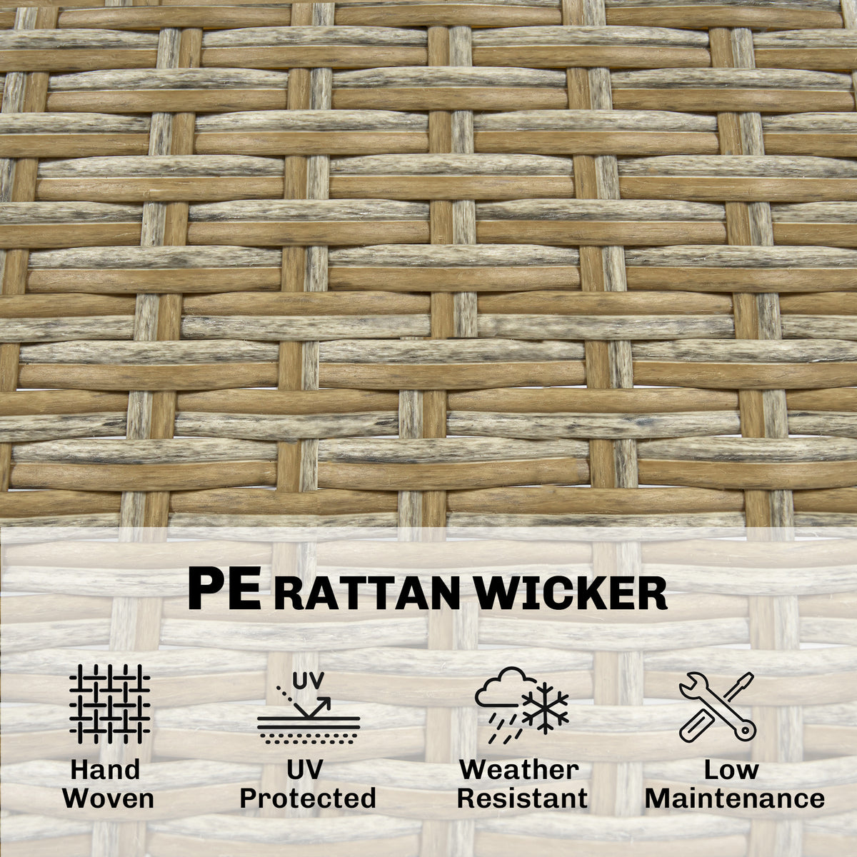 5 Piece Wicker Outdoor Bar Set, Acacia Wood Outdoor High Top Table and Chairs with 3 Tier Shelves, Cushions, Brown