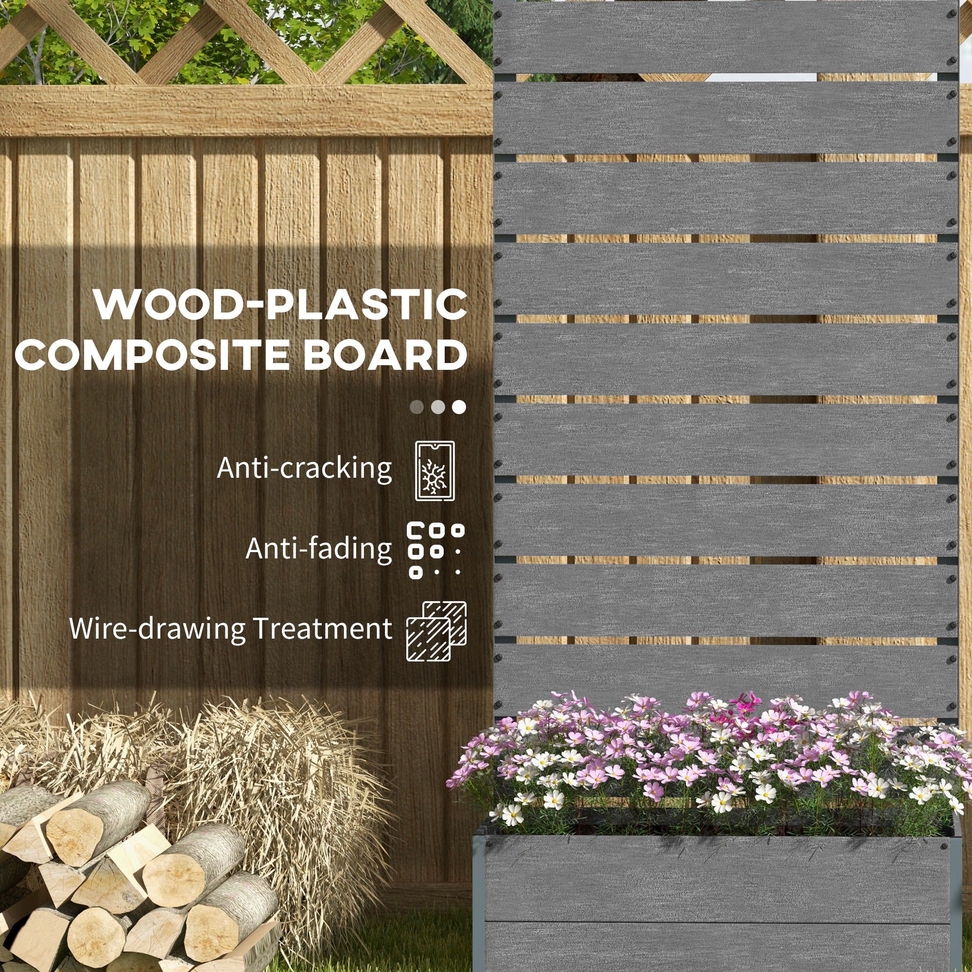 Trellis Planter for Climbing Plants, Raised Garden Bed with Trellis, Planter Box for Outdoor, 28.25" x 15" x 59", Gray - Gray - Image 5