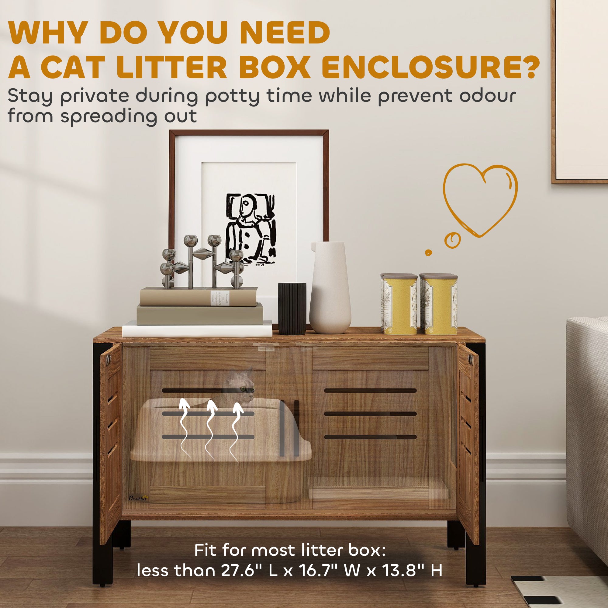 Cat Litter Box Enclosure with Tall Legs, Scratching Board, Dark Brown, 31.5"L x 17.7"W x 19.7"H - Brown - Image 5