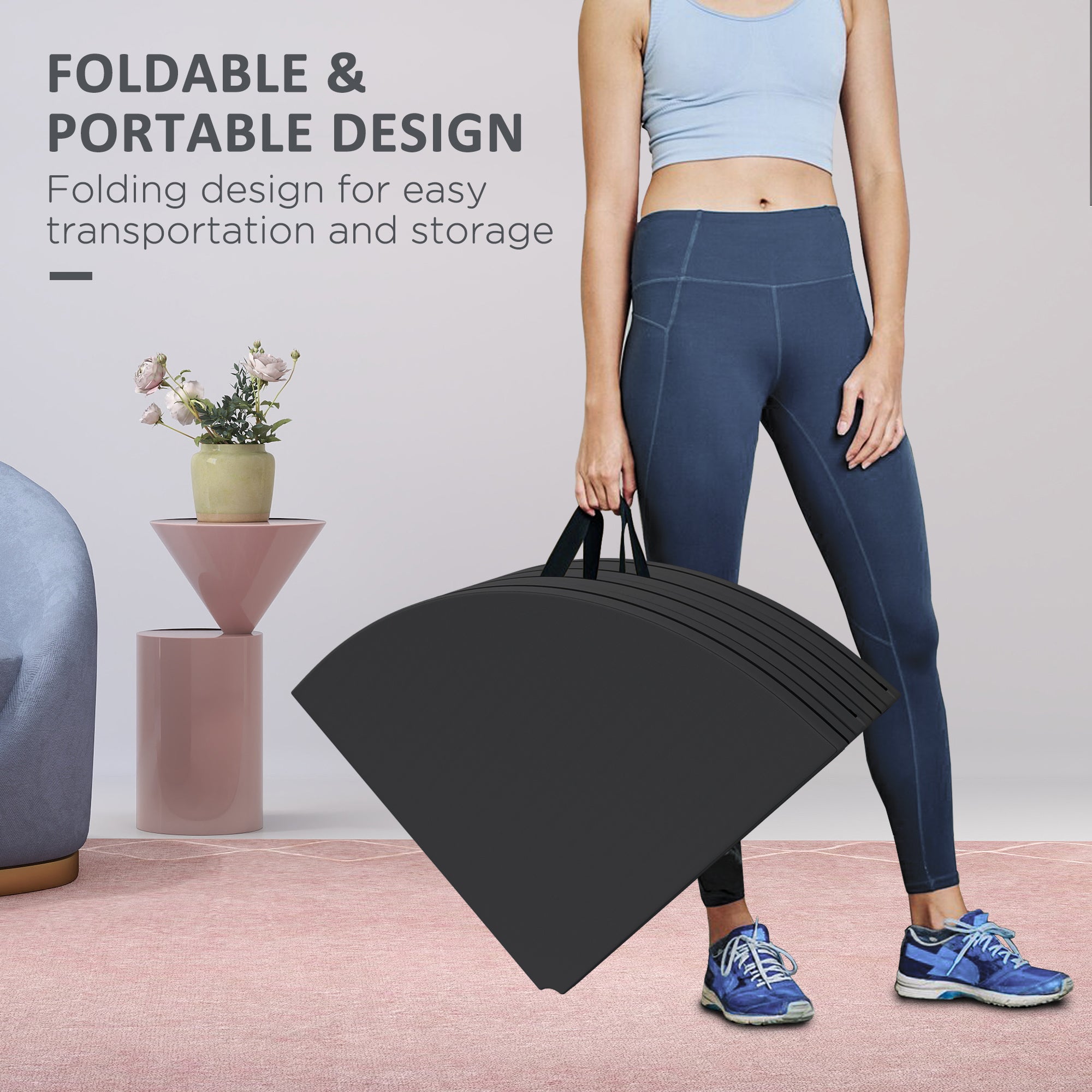 Foldable Crash Mat, Pole Padding with Carrying Handles and EPE Foam for Dance Training and Exercise, Black