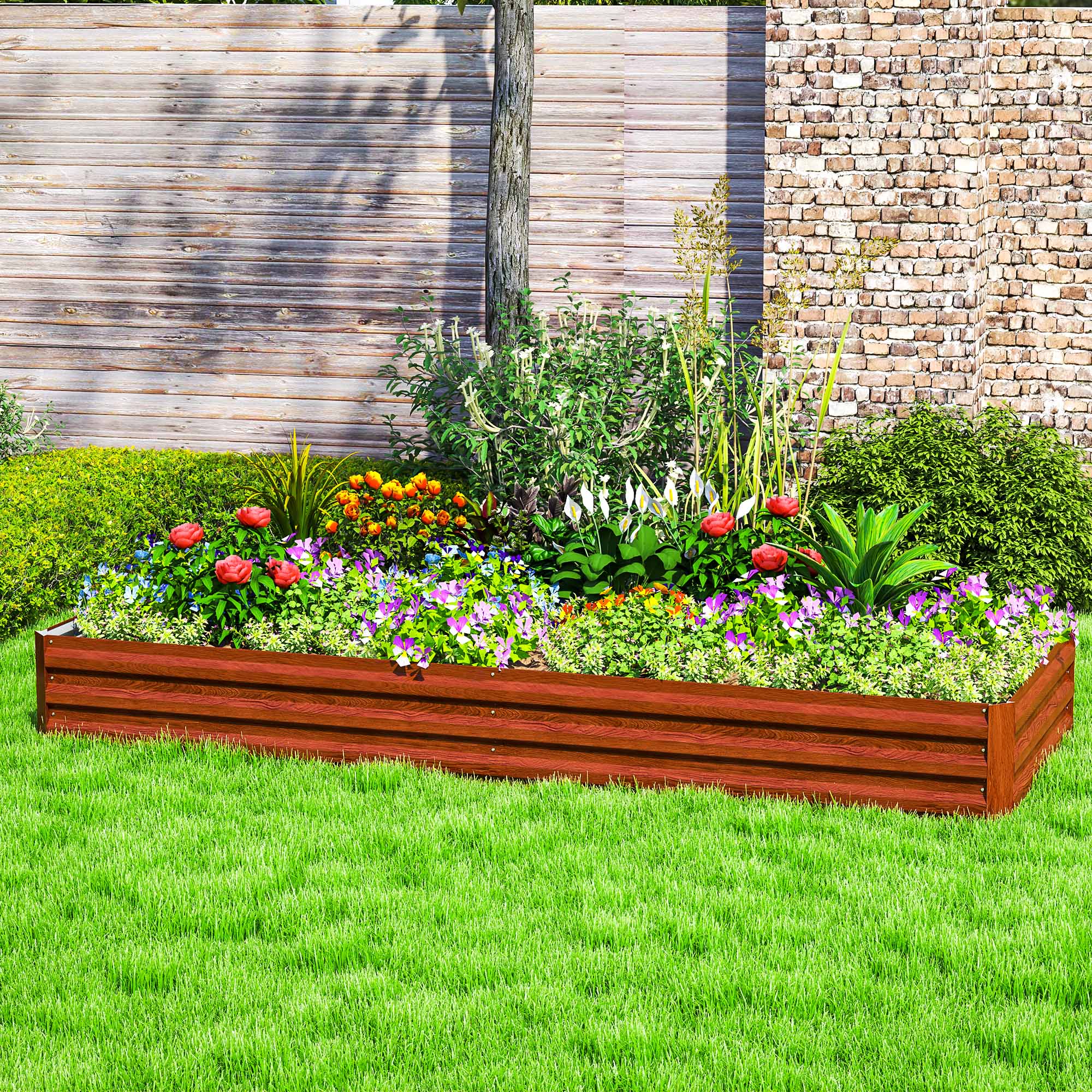 95" x 36" x 12" Galvanized Raised Garden Bed, Easy DIY and Cleaning for Growing Flowers, Herbs, Succulents, Natural Wood - Natural Wood - Image 7