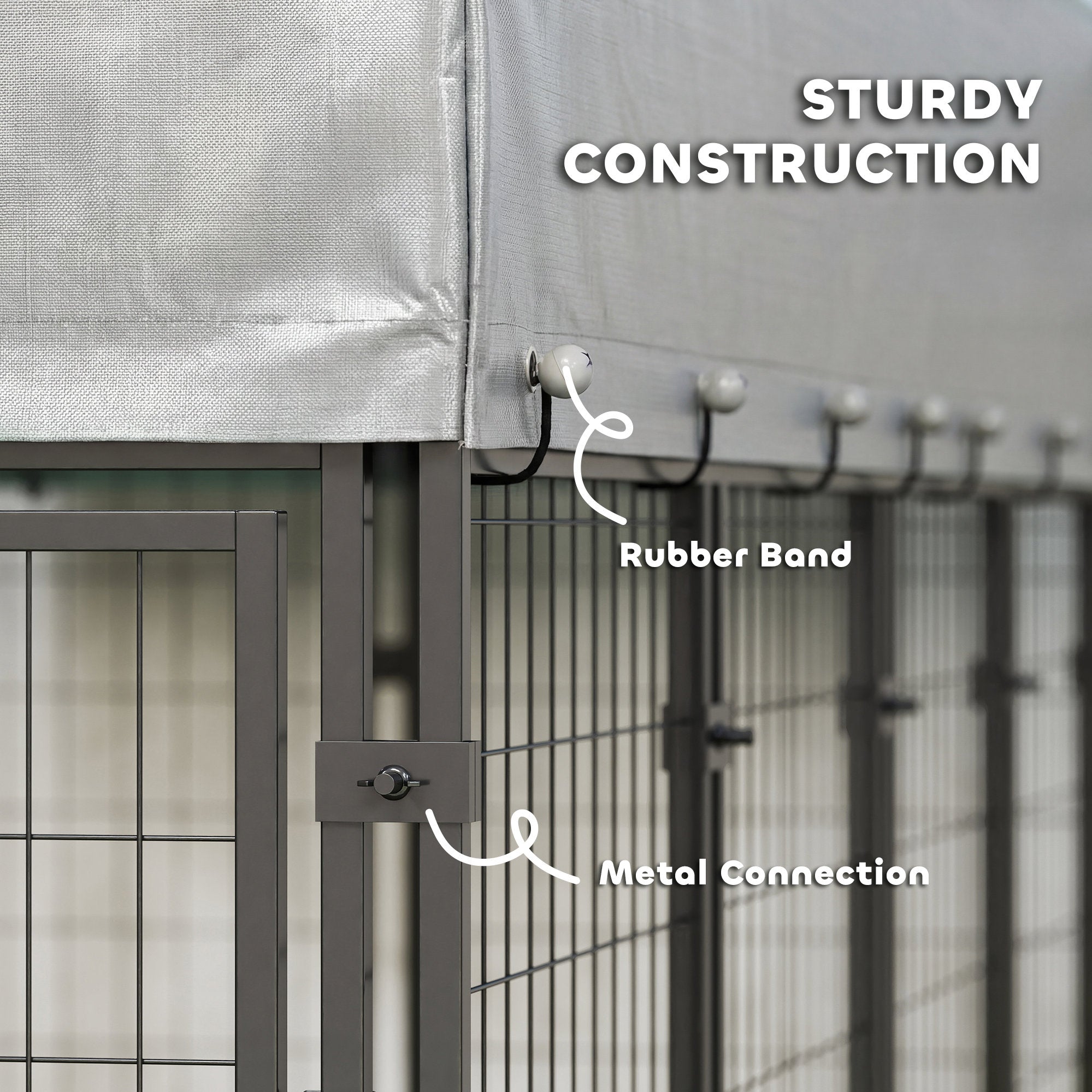 8' x 4' x 6' Outdoor Dog Kennel, Dog Kennel Outside Run with 360° Rotating Bowls, Waterproof & UV Resistant Cover - Silver - Image 7