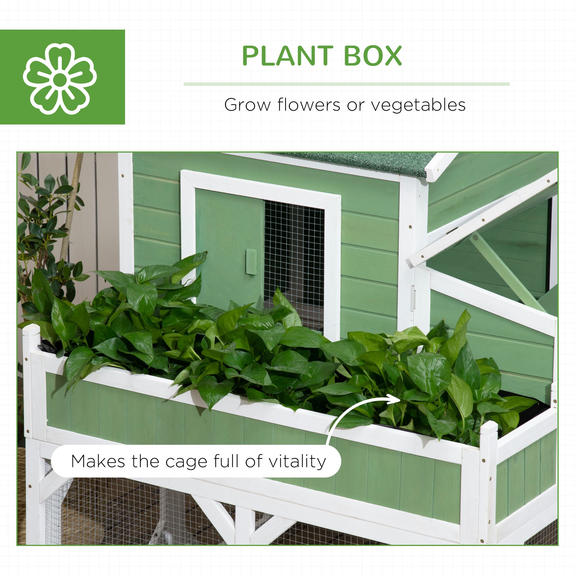 49" Small Chicken Coop Hen House with Garden Space, Chicken House Outdoor Run Cage with Weather Protection, 2-4 Birds, Green - Green - Image 7