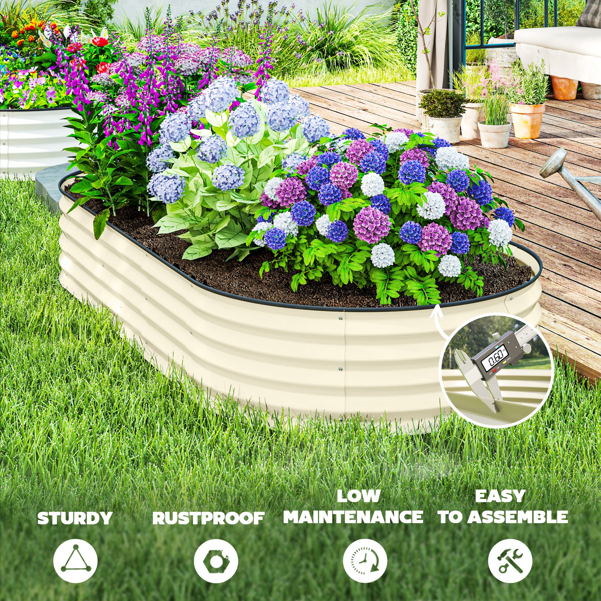 7' x 3' x 1' Raised Garden Bed Set, 2PCS Raised Beds for Gardening with Metal Plant Stakes, Cream White - Cream White - Image 8