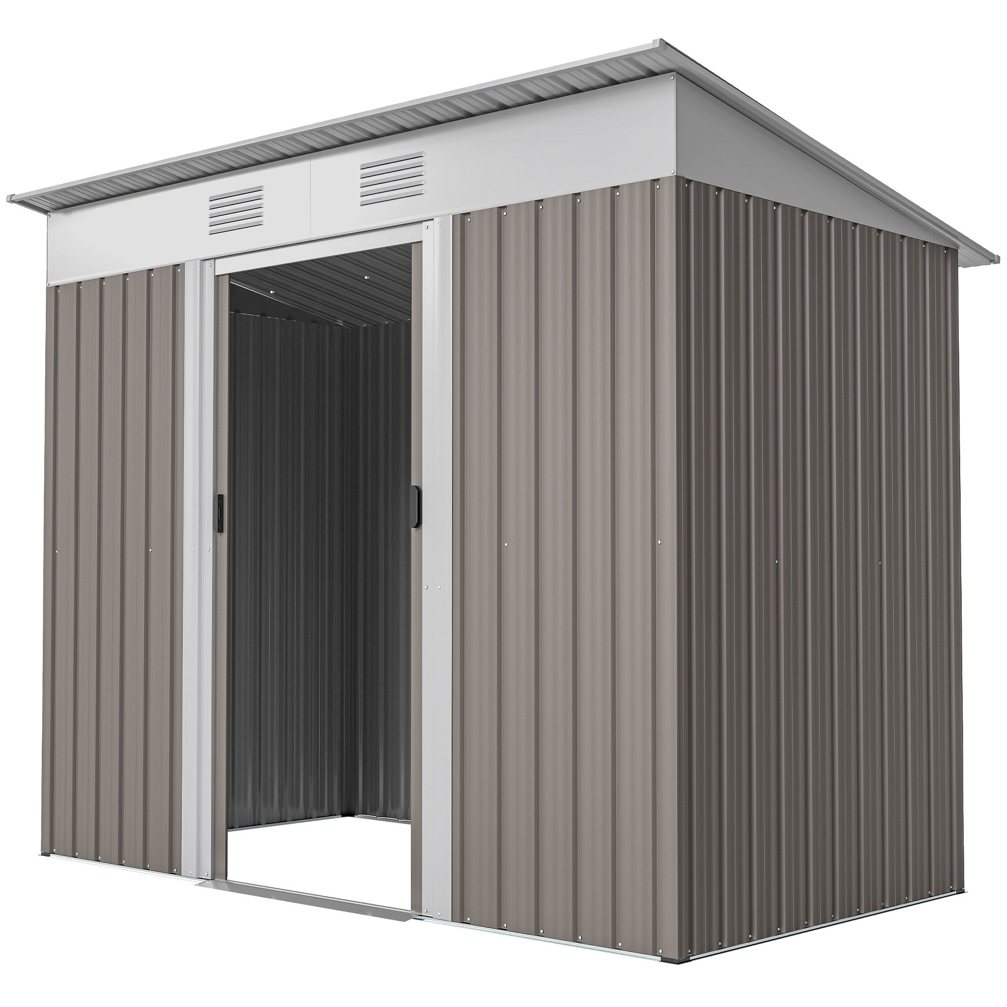 7' x 4' Metal Garden Shed, Backyard Tool Storage Shed with Dual Locking Doors, 2 Air Vents and Steel Frame, Light Gray - Light Gray