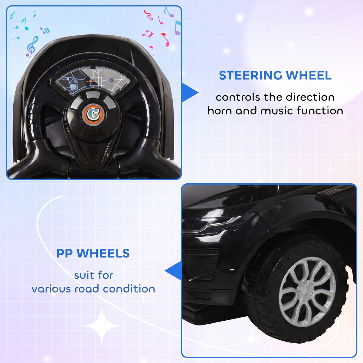 3 In 1 Push Cars for Toddlers Kid Ride on Push Car Stroller Sliding Car with Horn Music, Black