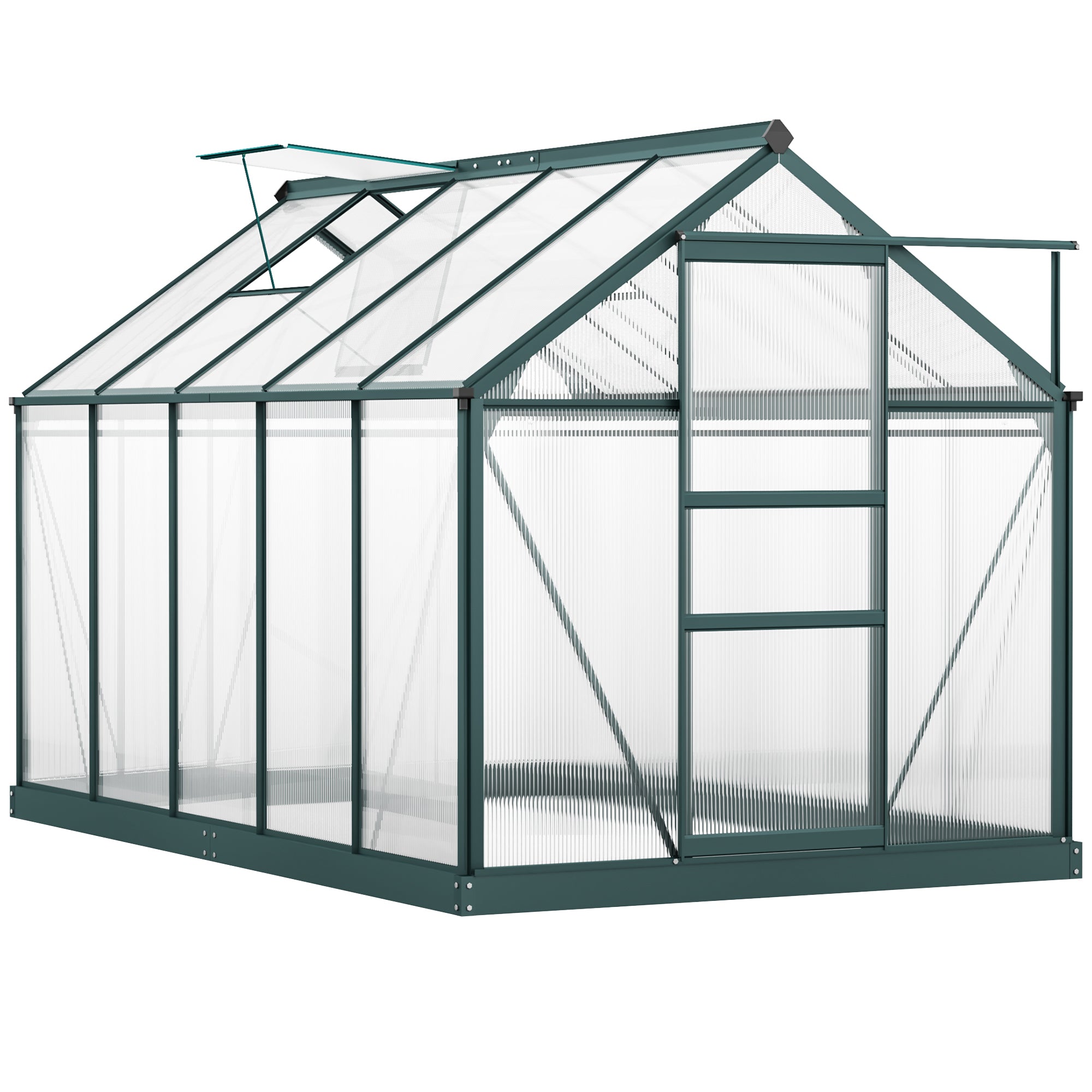 6' x 10' Greenhouse for Outdoors, Polycarbonate Greenhouse with Rain Gutter and Roof Vent, Aluminum Walk-in Green Houses for Outside for Patio Backyard Garden, Dark Green - Dark Green