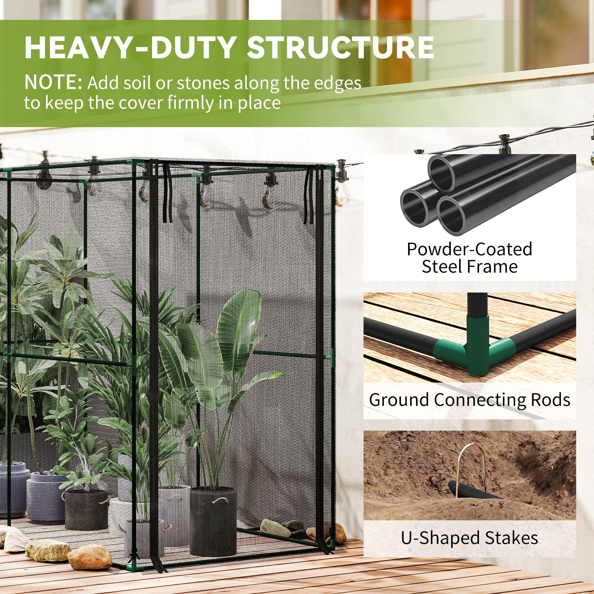 Crop Cage, Plant Protection Tent with Zippered Door, Plant Protector from Animals for Vegetables Flowers Fruits, Black - Black - Image 5