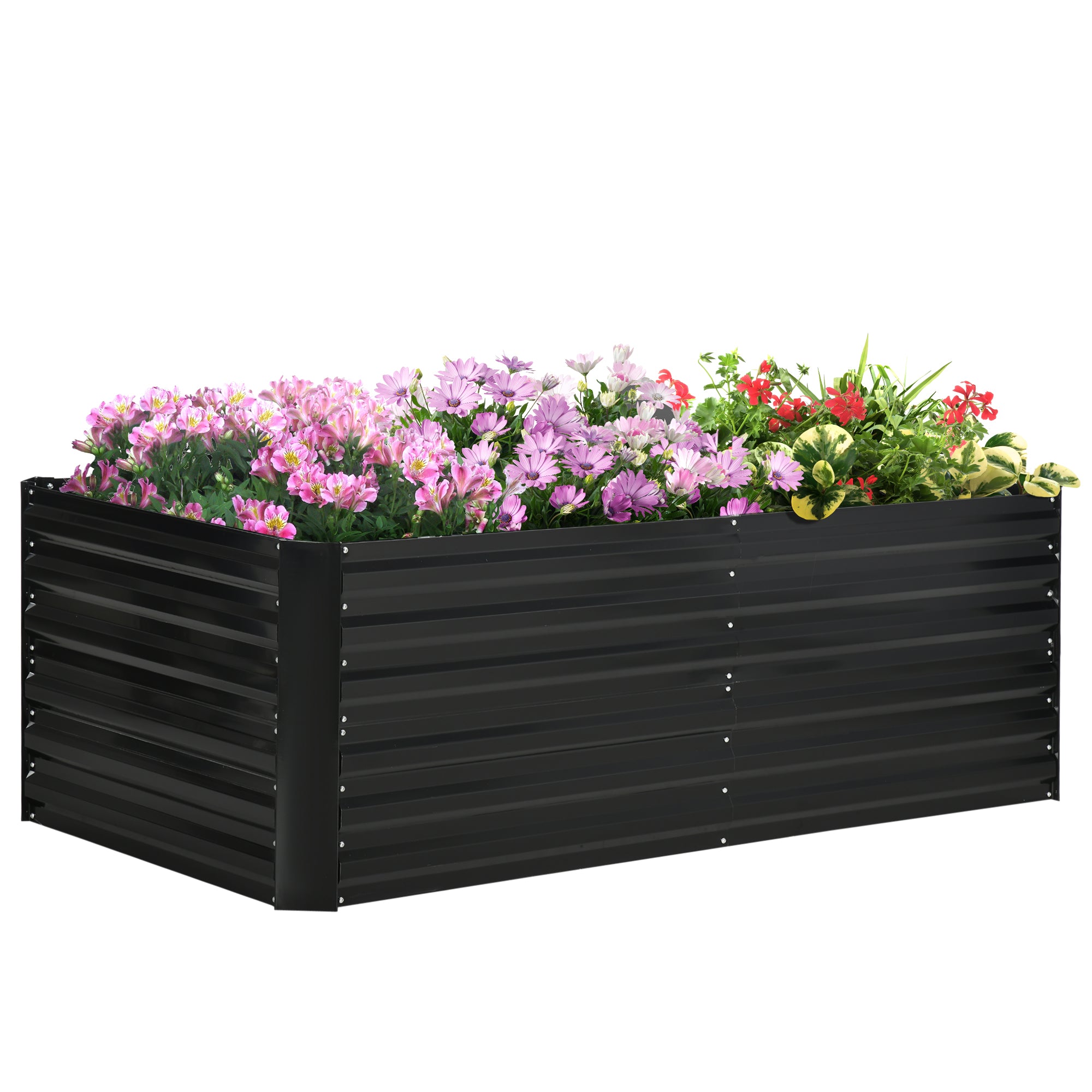 Galvanized Raised Garden Bed, Steel Outdoor Planters with Reinforced Rods, 71" x 36" x 23", Black - Black