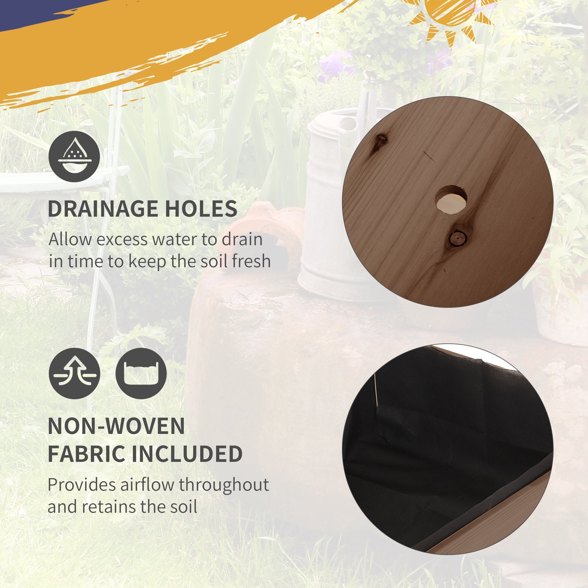 Wooden Garden Box, 34.25H with 8 Pockets and Lockable Wheels, Foldable Side Clapboard, Elevated and Self-Draining Design, to Grow Herbs, Vegetables, and Flowers, Brown - Brown - Image 6
