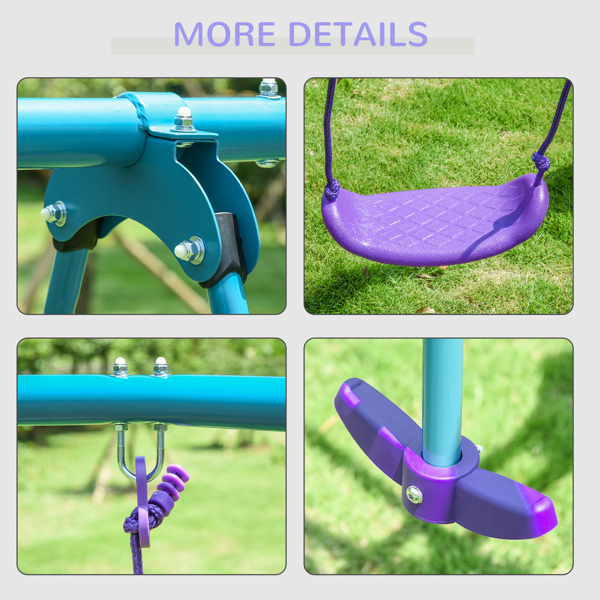 Metal Swing Set with Glider, Two S Seats and Adjustable Height, Outdoor Heavy Duty A-Frame Kids Playset Suitable for Playground, Backyard, Purple