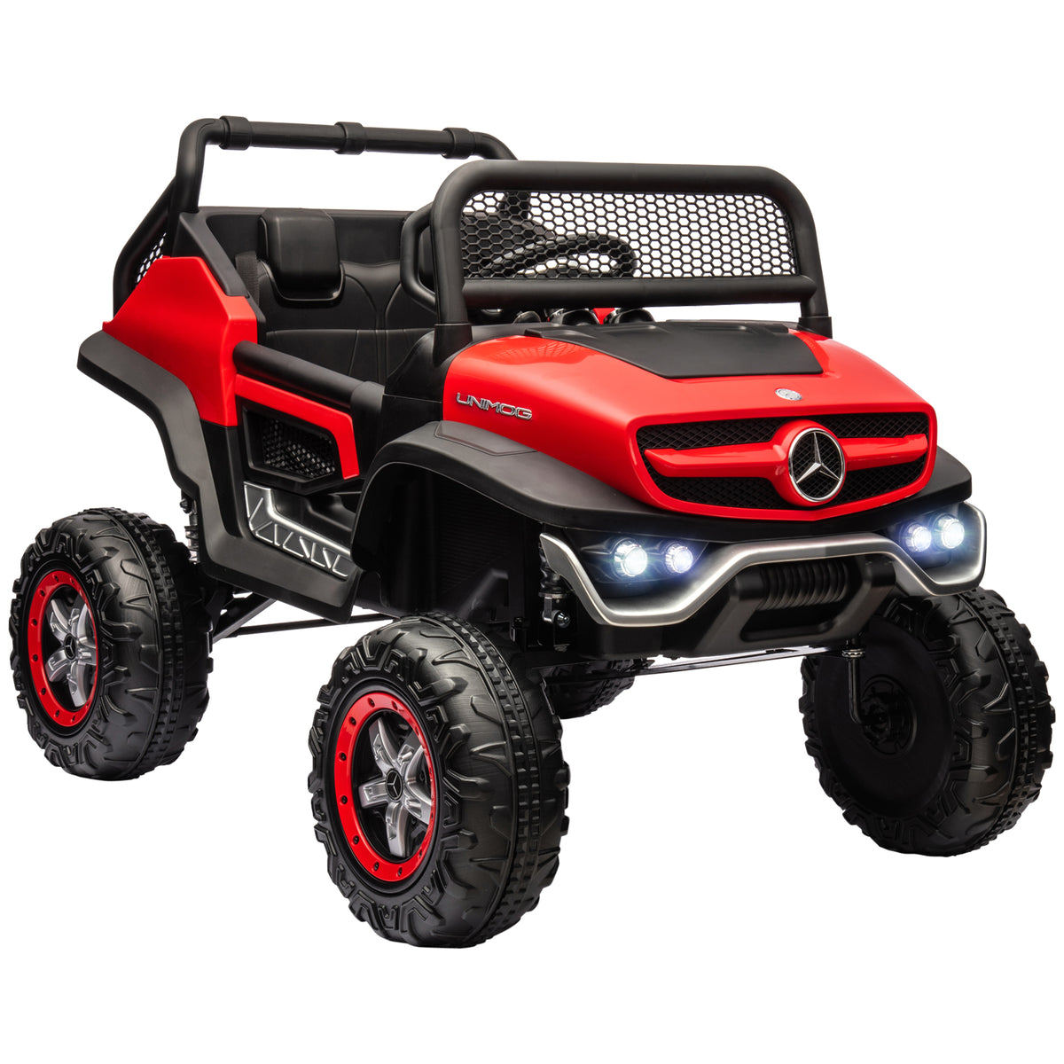 Licensed Mercedes-Benz Unimog 12V Kids Ride on Truck with Remote Control, Battery Powered Electric Car with Spring Suspension, LED Light, Horn, Music, Red