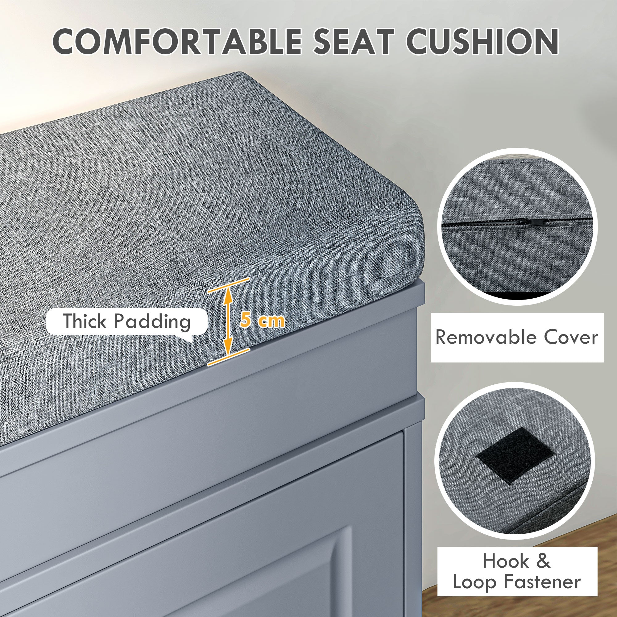 Modern Shoe Storage Bench, Entry Way Bench with Cushion, 2 Drawers, Storage Ottoman Bench, Holds 8 Pairs, Gray