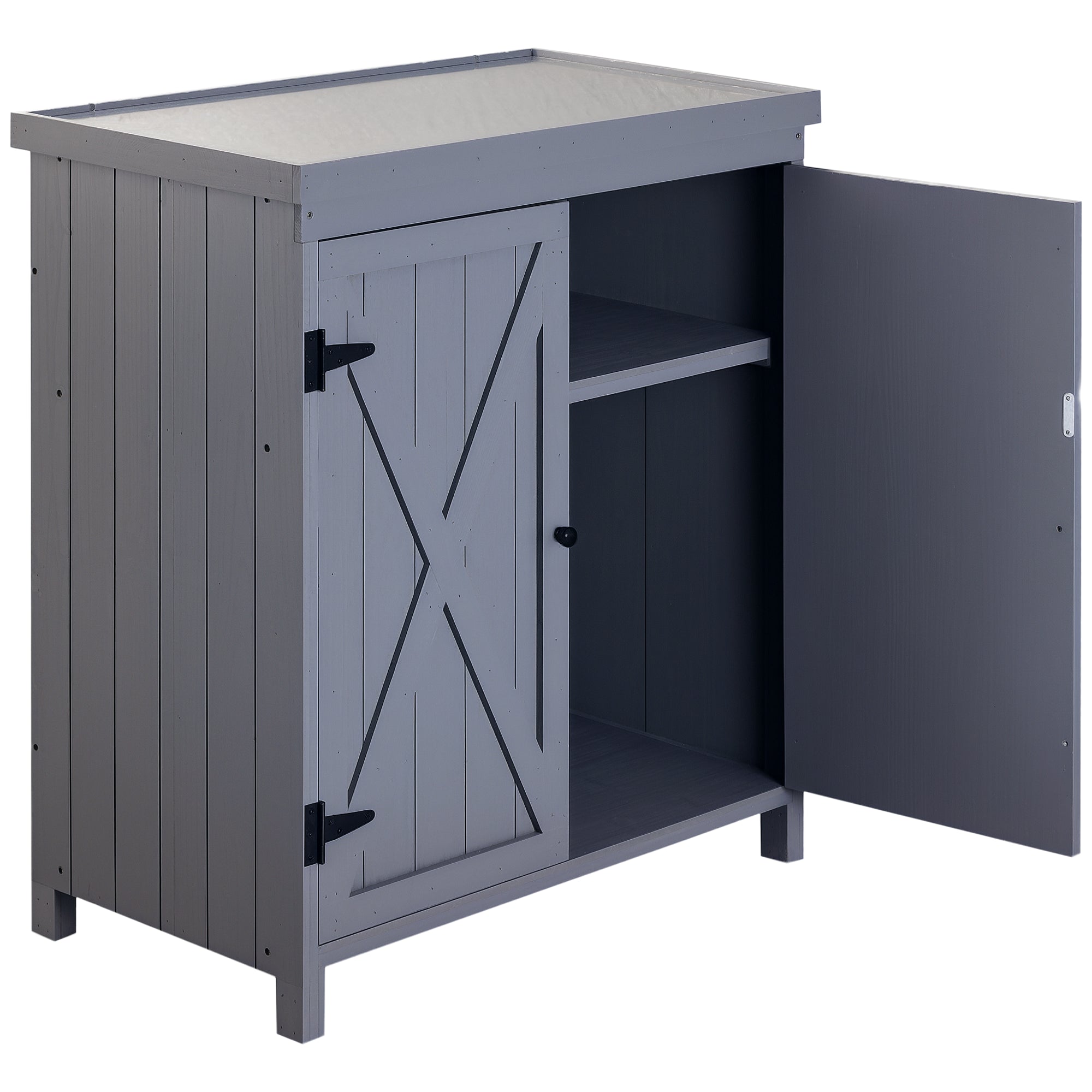 Outdoor Storage Cabinet, Outdoor Tool Shed with Galvanized Top and Two Shelves for Yard Tools or Pool Accessories, Gray - Grey