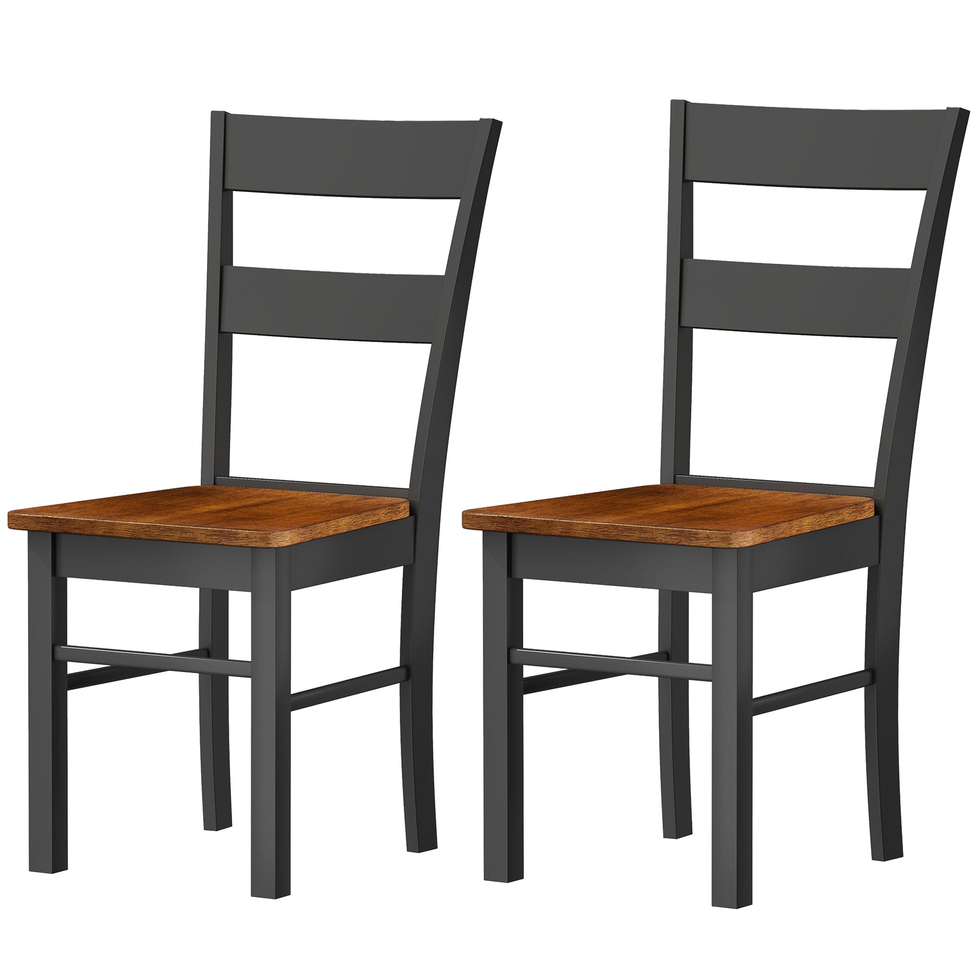 Farmhouse Dining Table Chairs, Set of 2 Rubber Wood Kitchen Table Chairs with Open Back for Living Room, Black