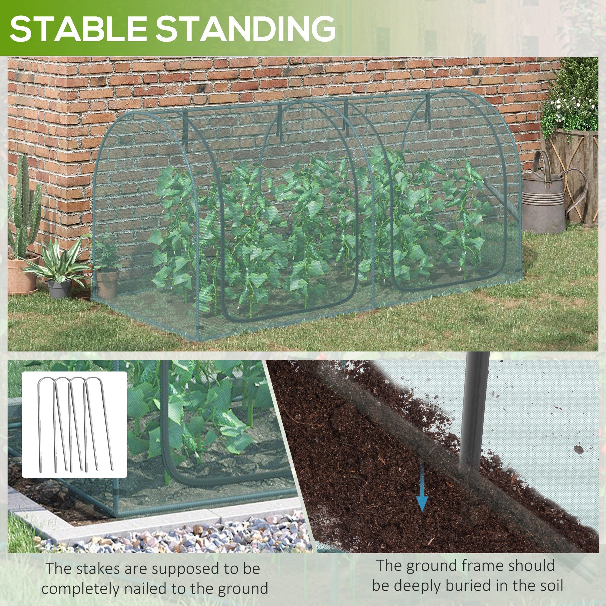 8' x 4' Crop Cage, Plant Protection Tent with Two Zippered Doors, Storage Bag and 4 Ground Stakes, for Garden, Yard, Lawn, Green - Green - Image 7