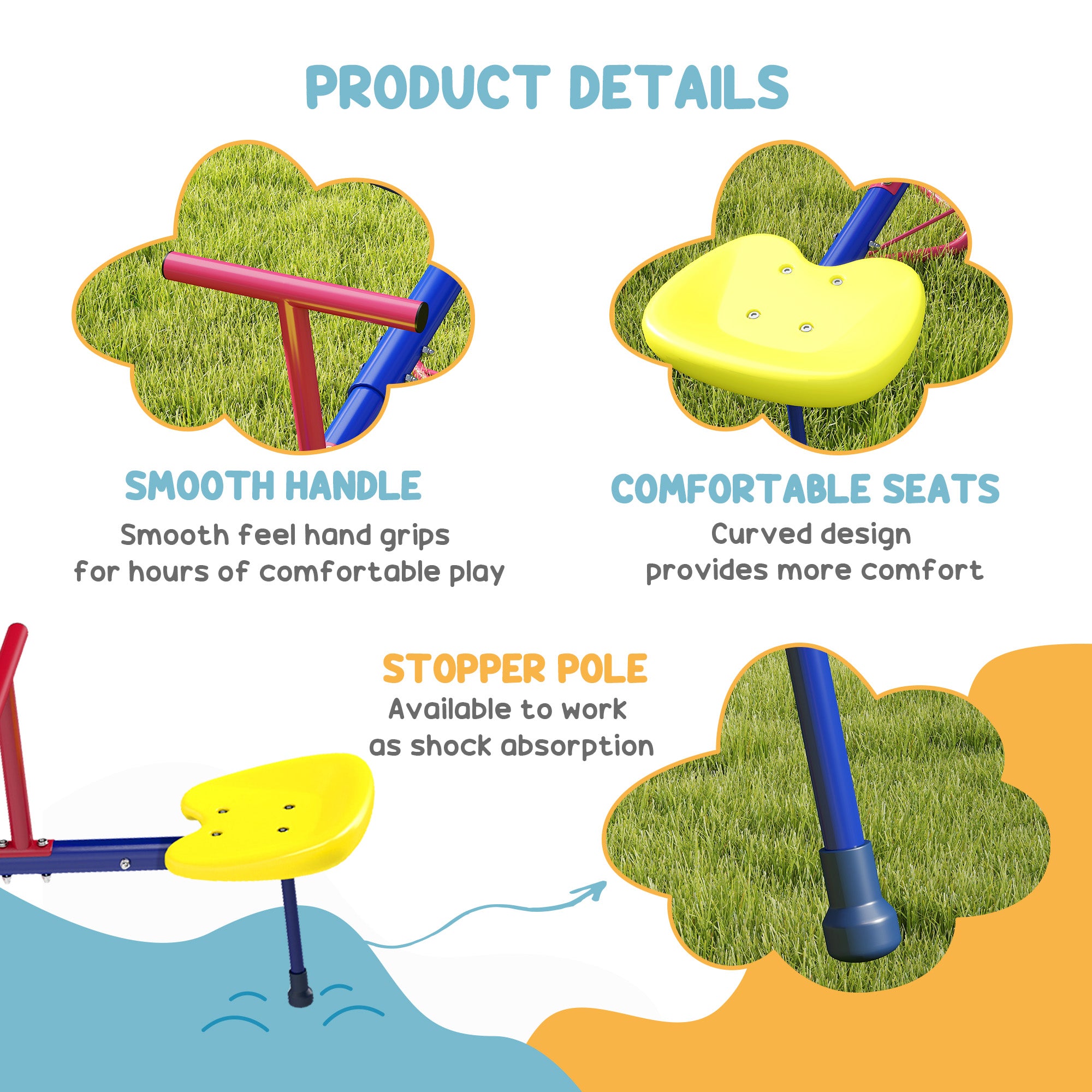 Kids Seesaw Swivel Teeter Totter with 360° Spinning, 4 Seater Seesaw Outdoor Playground Equipment for Backyard, Boys and Girls Aged 3-8 Years Old