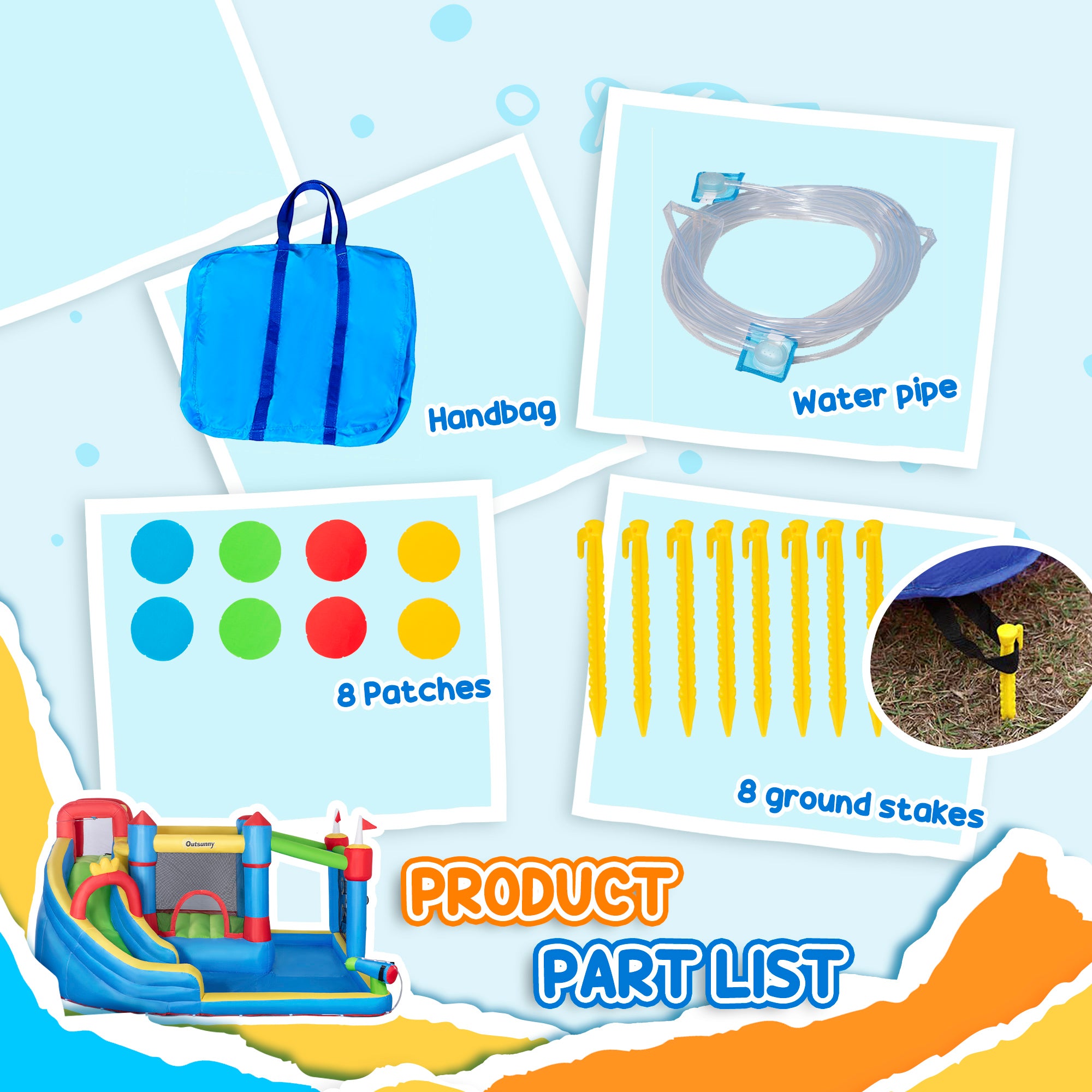 6-in-1 Inflatable Water Slide with Splash Pool, Slide, Climbing Wall, Water Cannon, Inflatable Bounce House for Kids with 2 Min. Inflation