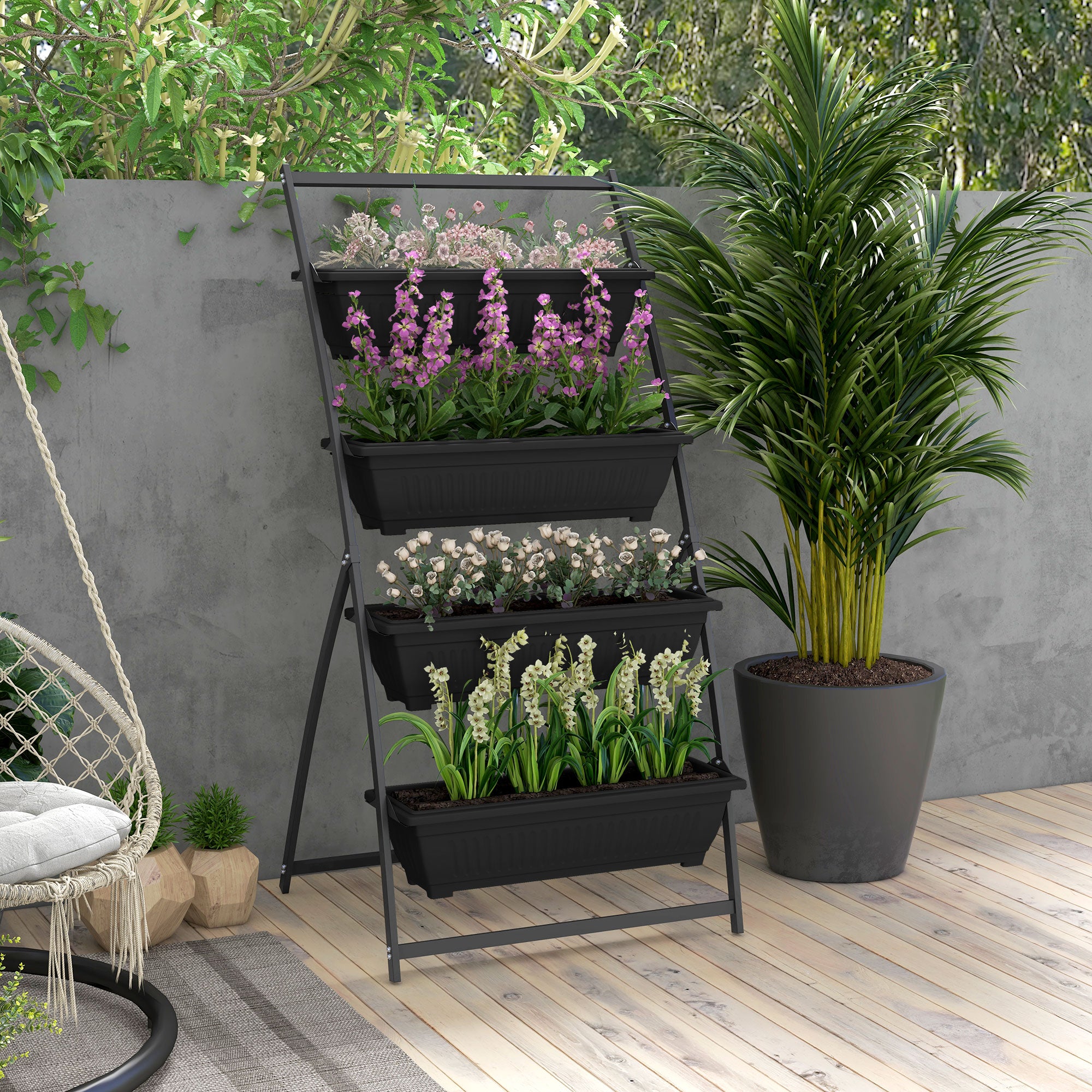 4-Tier Vertical Raised Garden Planter with 4 Boxes, Outdoor Plant Stand Grow Container for Vegetable & Flowers, Black - Black - Image 2