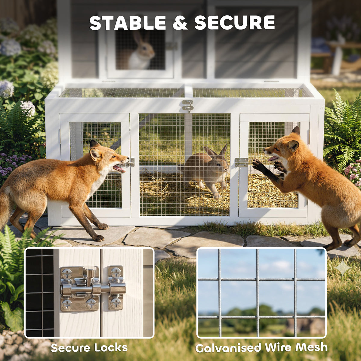 Wooden Rabbit Hutch, 2-Story Bunny Cage with Run, Waterproof & Openable Roof, Pull Out Tray and Ramp for 1-2 Rabbits
