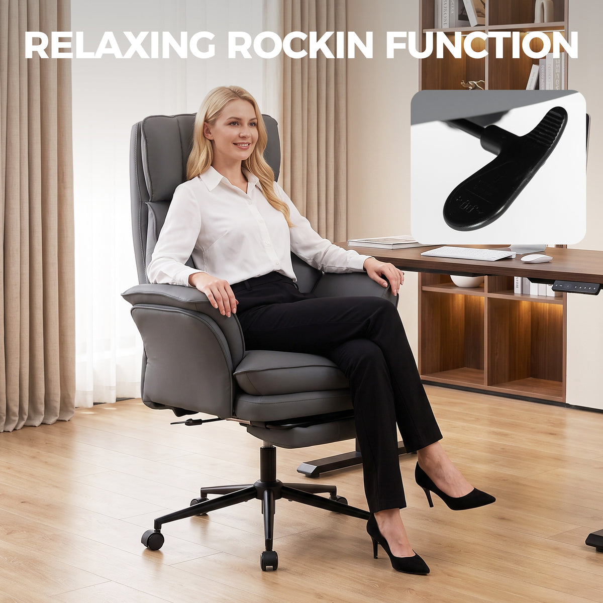 Cross Legged Office Chair w/ Footrest, 396 lbs Reclining Computer Desk Chair w/ High Back, Flip-up Armrests, Dark Gray